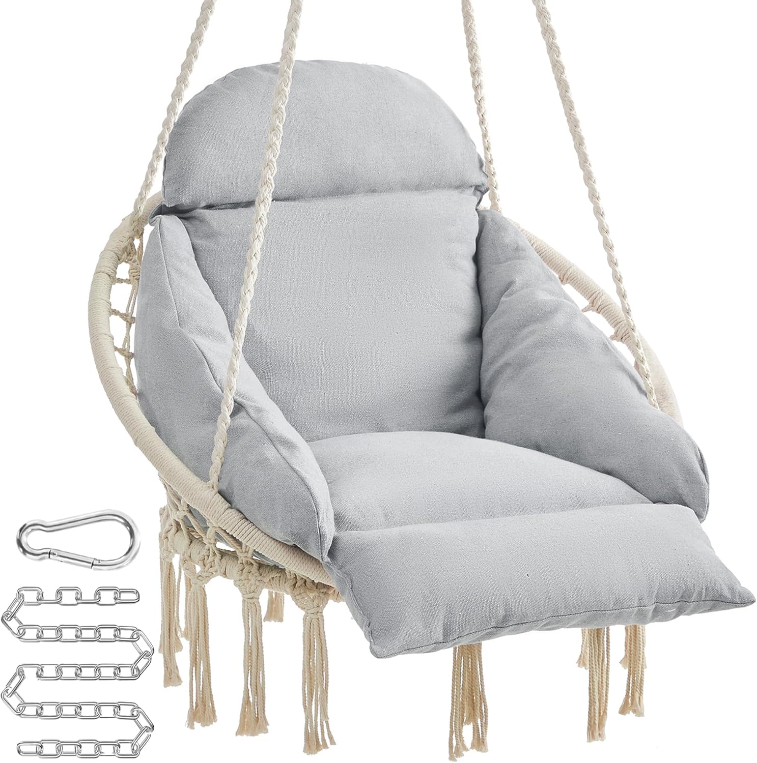 SONGMICS UGDC042G01 Hanging Chair with Thick Cushion, Cotton and Metal