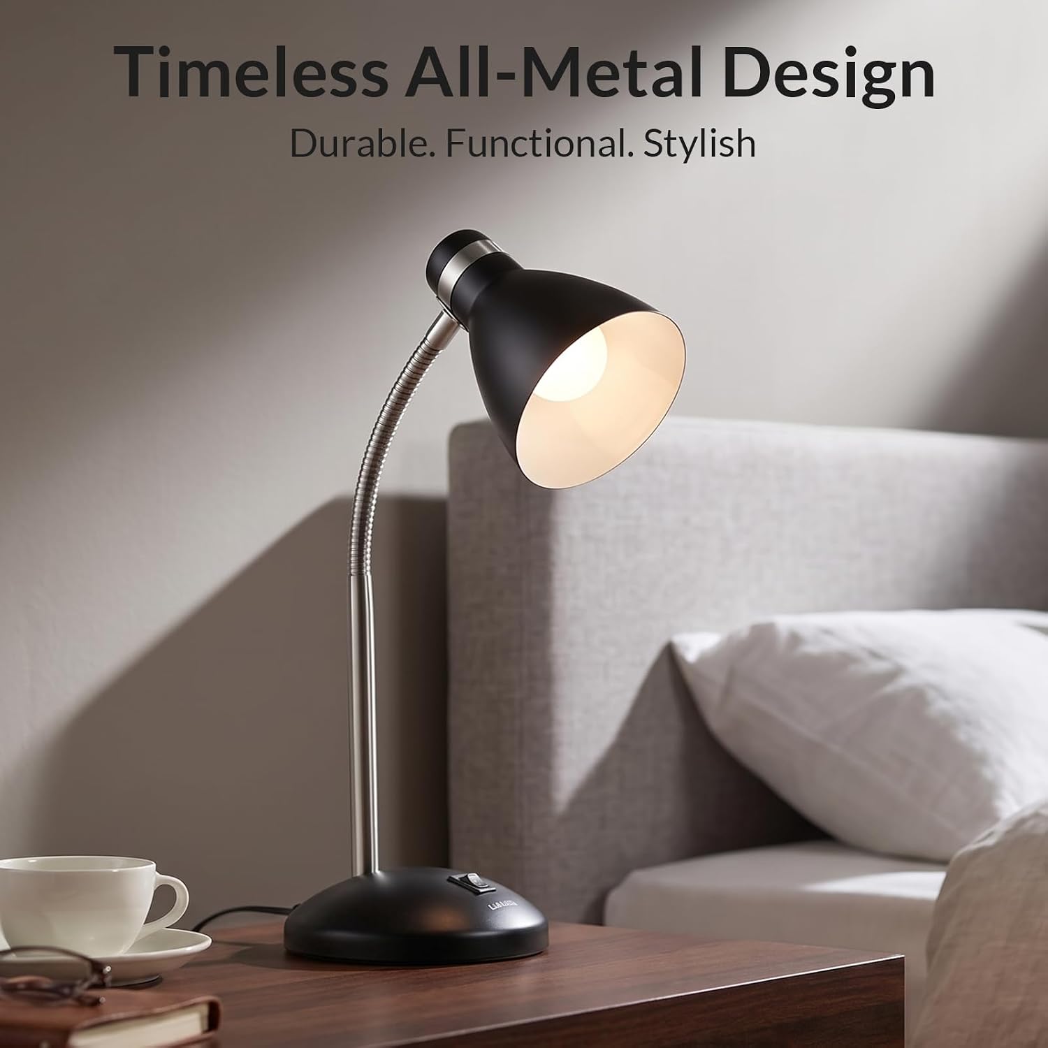 Detalle de LEPOWER UT2032 Metal Desk Lamp, Adjustable Gooseneck, Black, E26