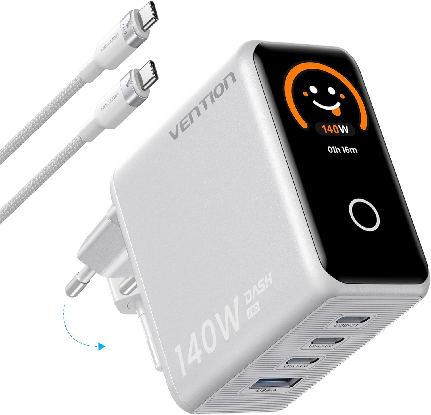 Detalle de VENTION Caricatore USB C 140W GaN 5.0 a 4 Porte con Display TFT – In viaggio e in ufficio