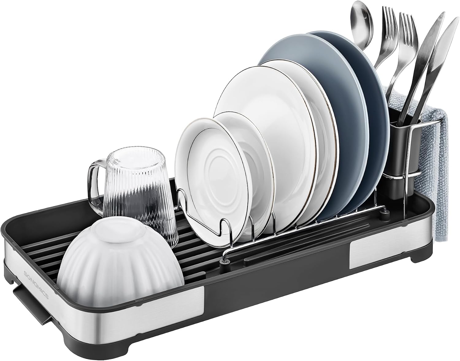 Detalle de SONGMICS KCS034B01 Small Dish Drainer in Stainless Steel, with Drip Tray