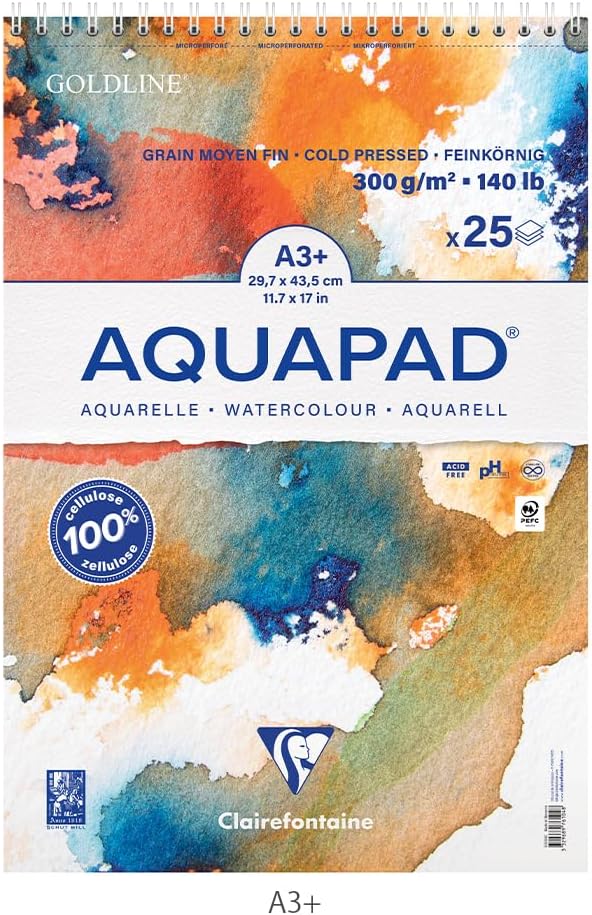 Thumbnail 5 de Clairefontaine 976102C Spiralblock Goldline Aquapad A5, 25 Blatt, 300 g/m² – Naturweiß