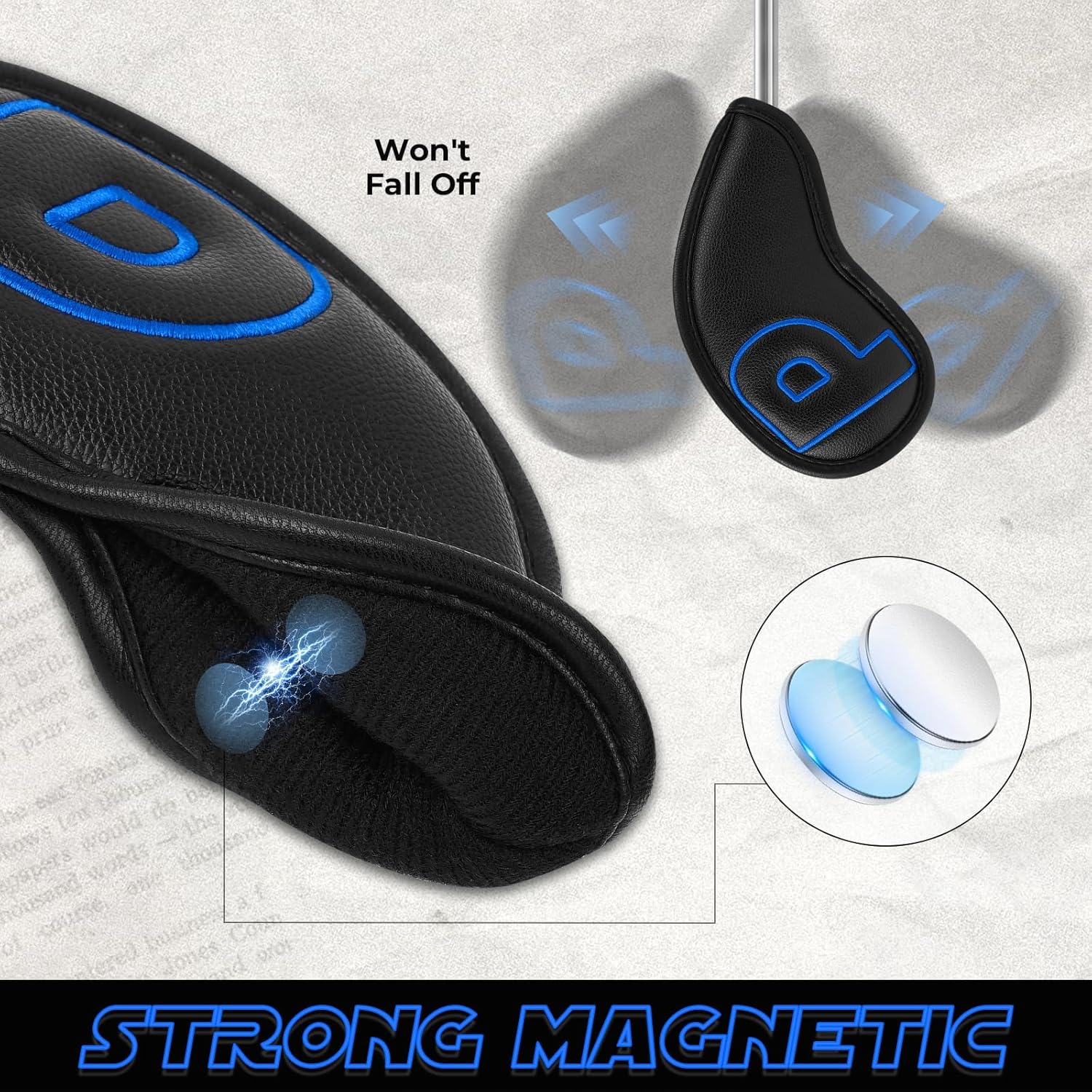 Detalle de Craftsman Golf Classic Black Iron Headcover Set with Magnetic Closure (10 Pack) – Personalisation Available