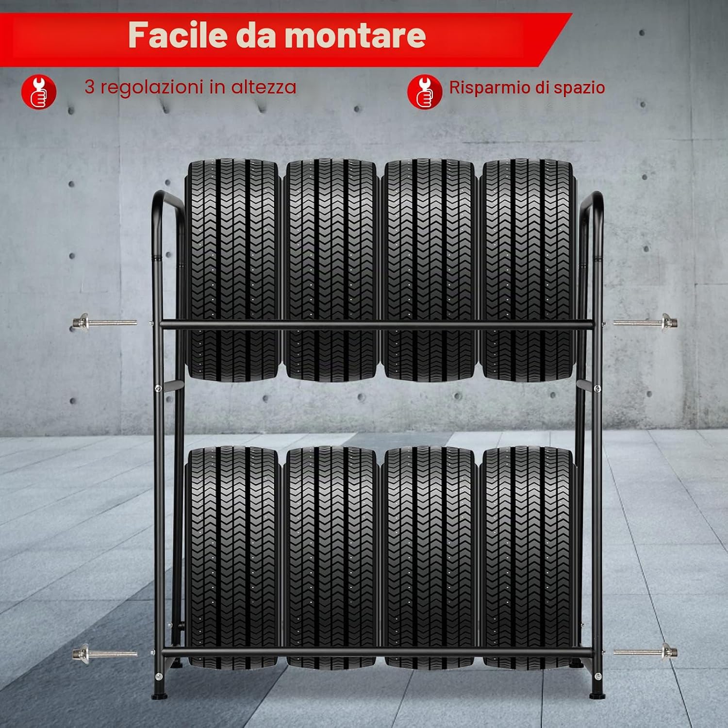 Thumbnail 4 de Scaffale per pneumatici Vkechh 8 pneumatici, 107 x 46 x 117 cm — 2 livelli regolabili e copertura protettiva