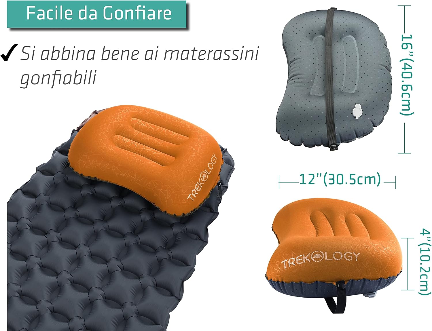 Detalle de TREKOLOGY ALUFT 2.0 cuscino gonfiabile ultraleggero da viaggio e campeggio (ORANGE)