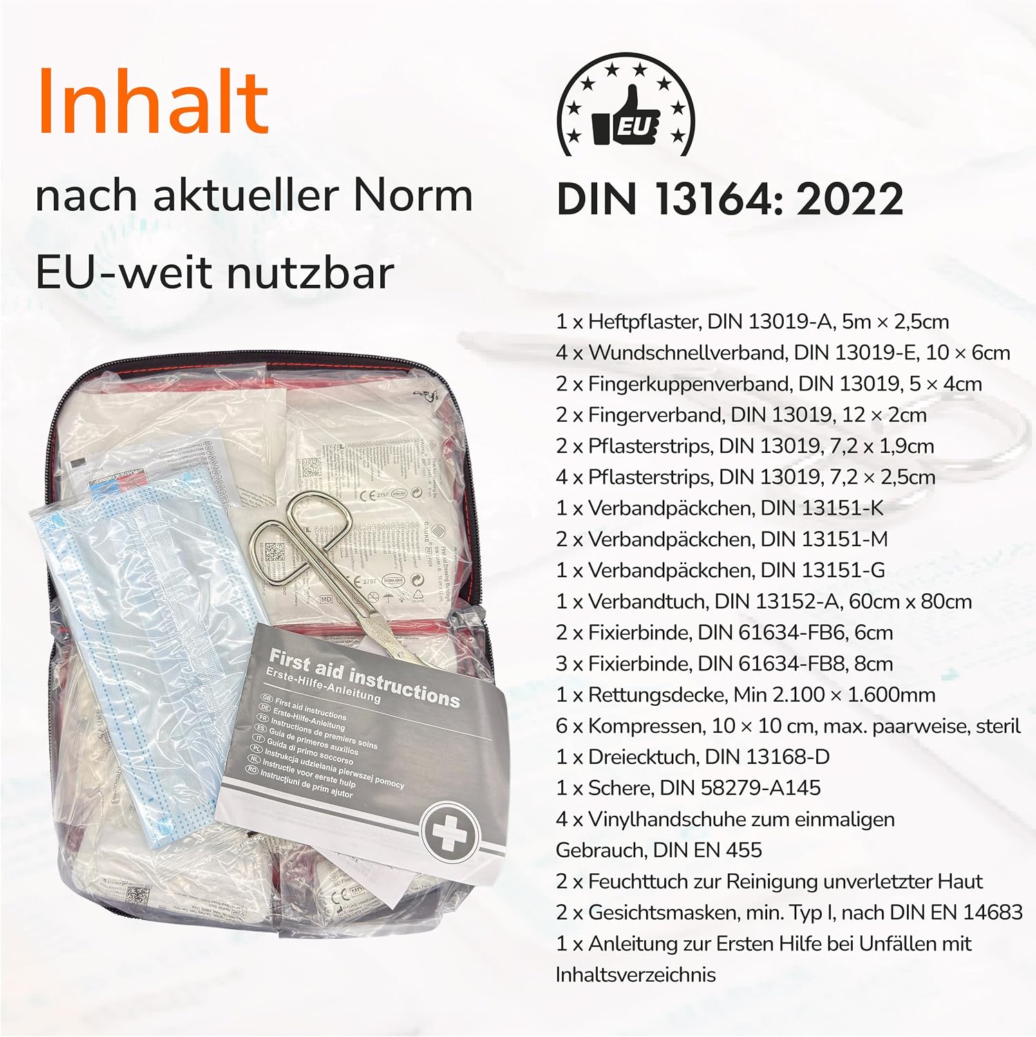 Detalle de 2x Upgrade4cars Auto-Verbandskasten 2026 DIN 13164 (EU-weite Gültigkeit) – Erste-Hilfe-Set für unterwegs & zuhause