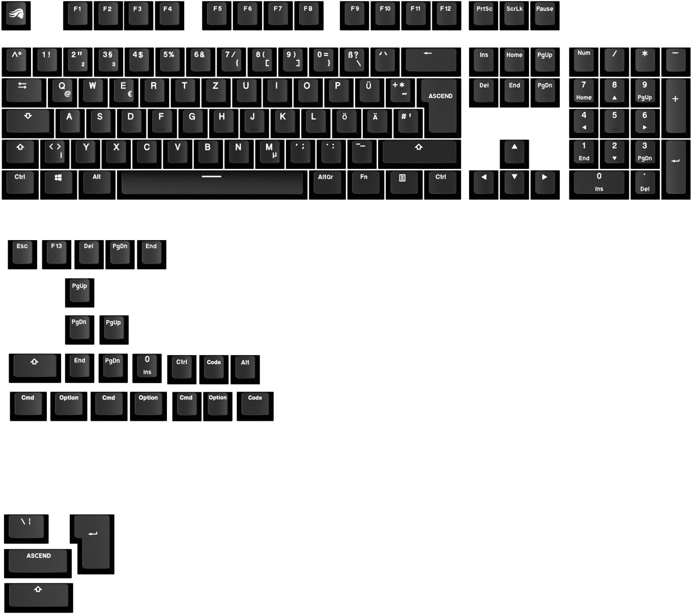Detalle de Glorious Gaming - Tasti GPBT Basics (Classic Black), 8 colori, PBT Doubleshot per tastiere meccaniche, layout QWERTZ tedesco