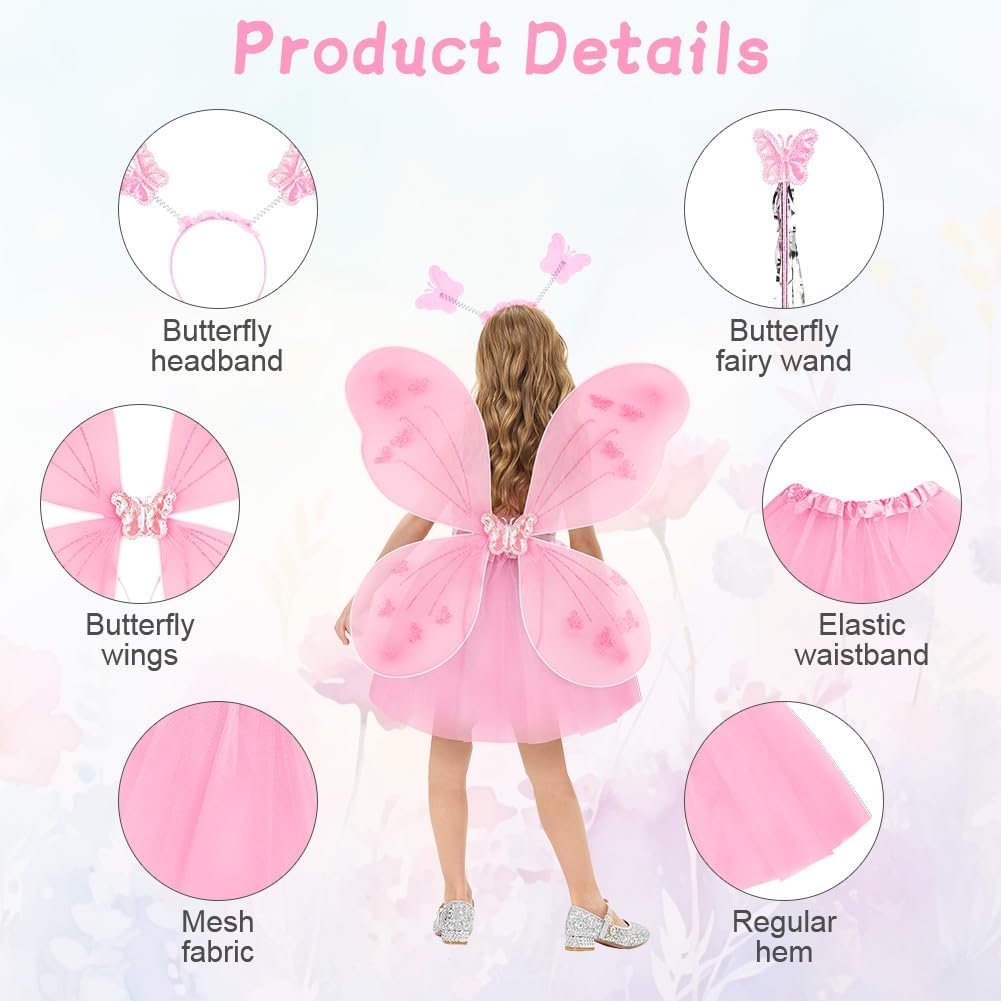 Thumbnail 2 de AYBUY Kids Fairy Wings Costume Set (Butterfly Wings, Tutu, Magic Wand & Headband)