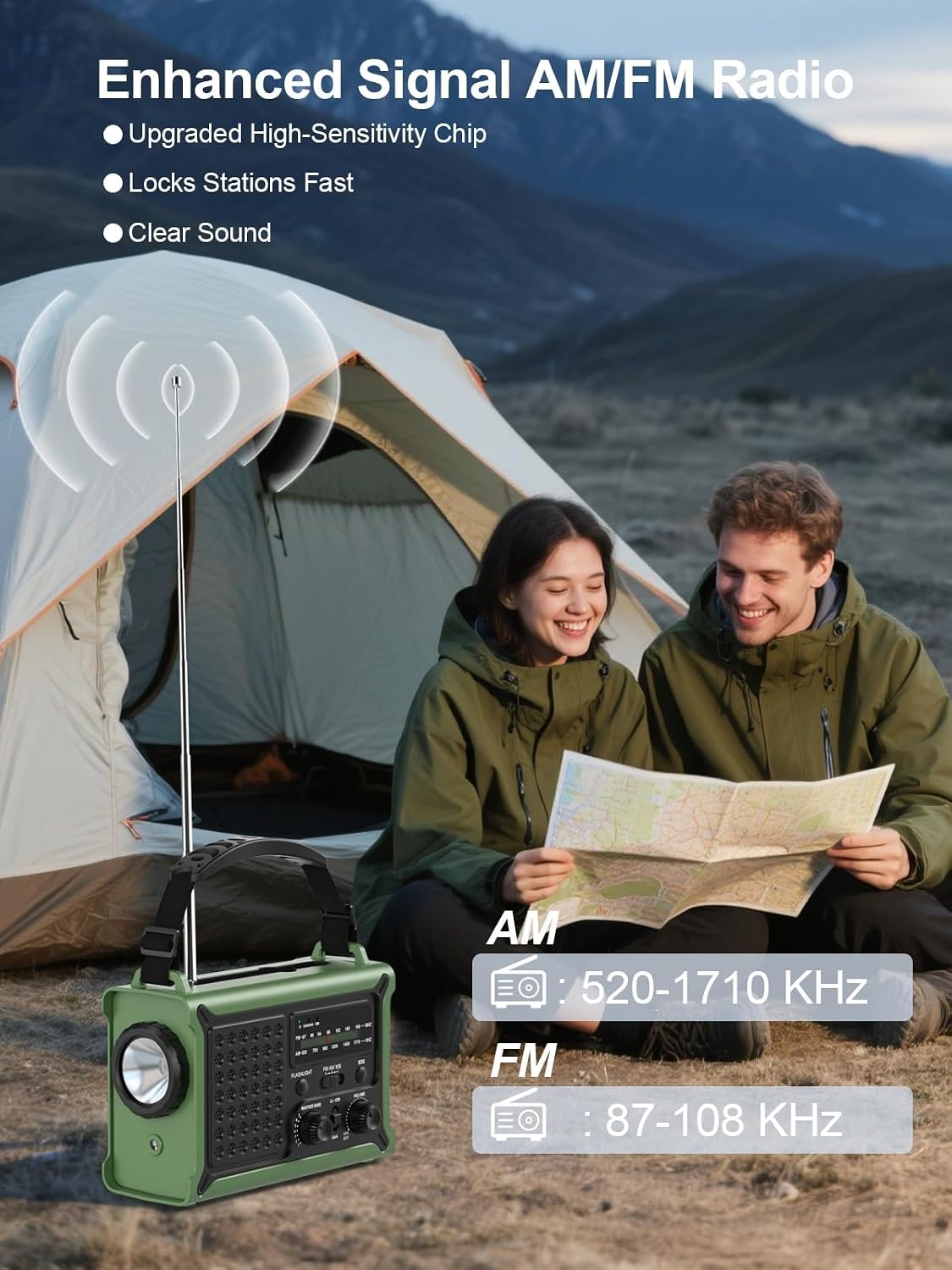 Detalle de ROCAM CR1030 Emergency Radio, 12,000mAh, Solar, Hand Crank & NOAA