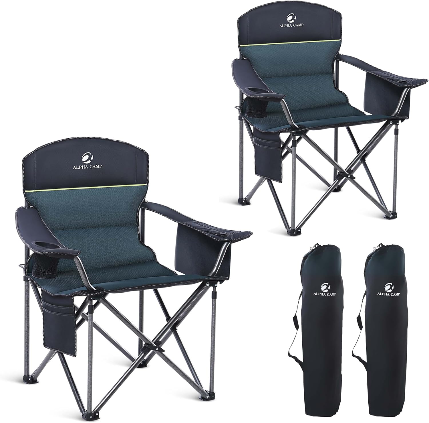 Thumbnail 6 de ALPHA CAMP Set of 2 Heavy-Duty Camping Chairs for Adults (Up to 200 kg) with Cup Holder, Cooler Bag and Side Pocket