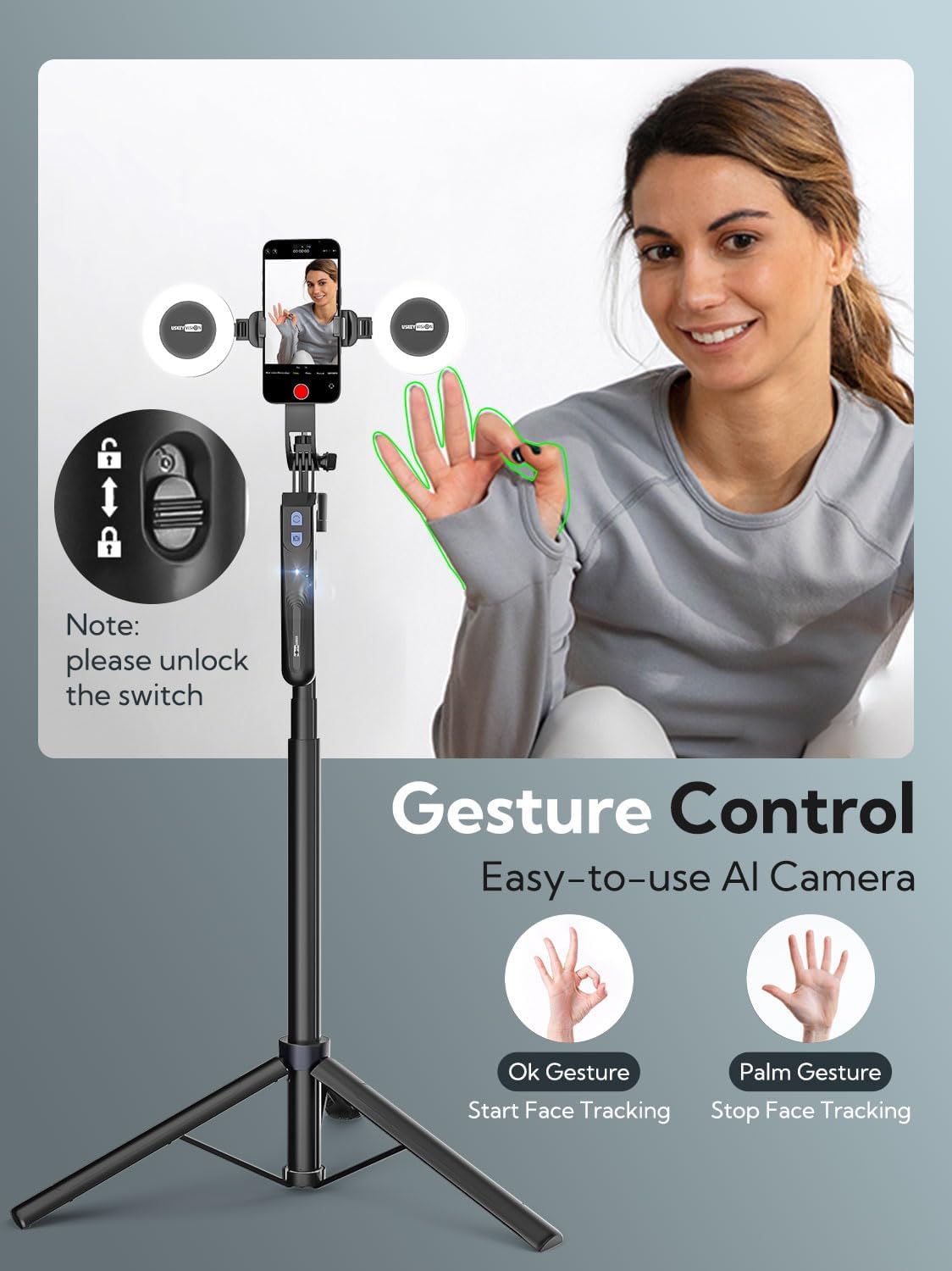 Thumbnail 2 de USKEYVISION UTK-02 Auto Face Tracking Tripod 70"