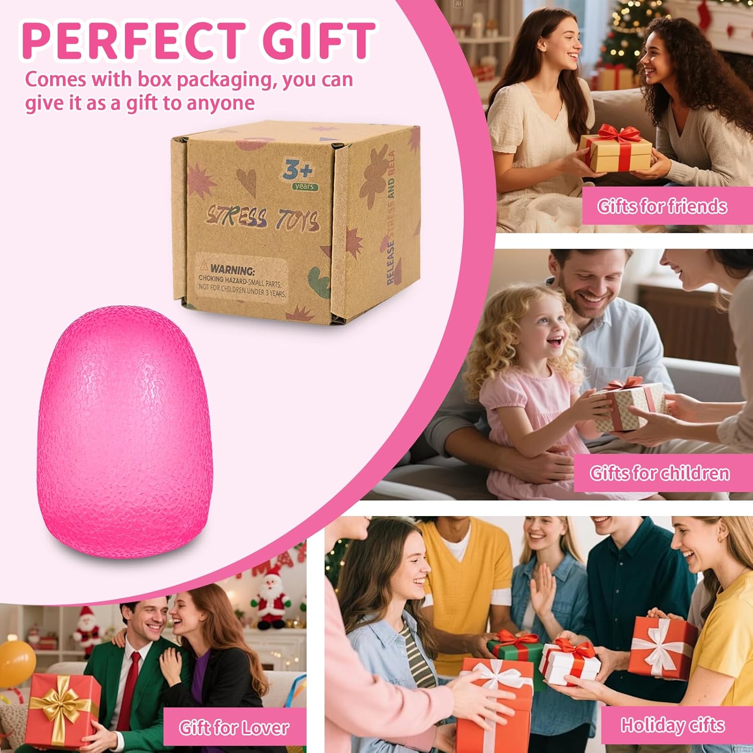 Detalle de Graphinza Squeeze Toys for Kids – Durable, Safe Stress Relief Squeezies (Pink) 3.75in x 2.8in