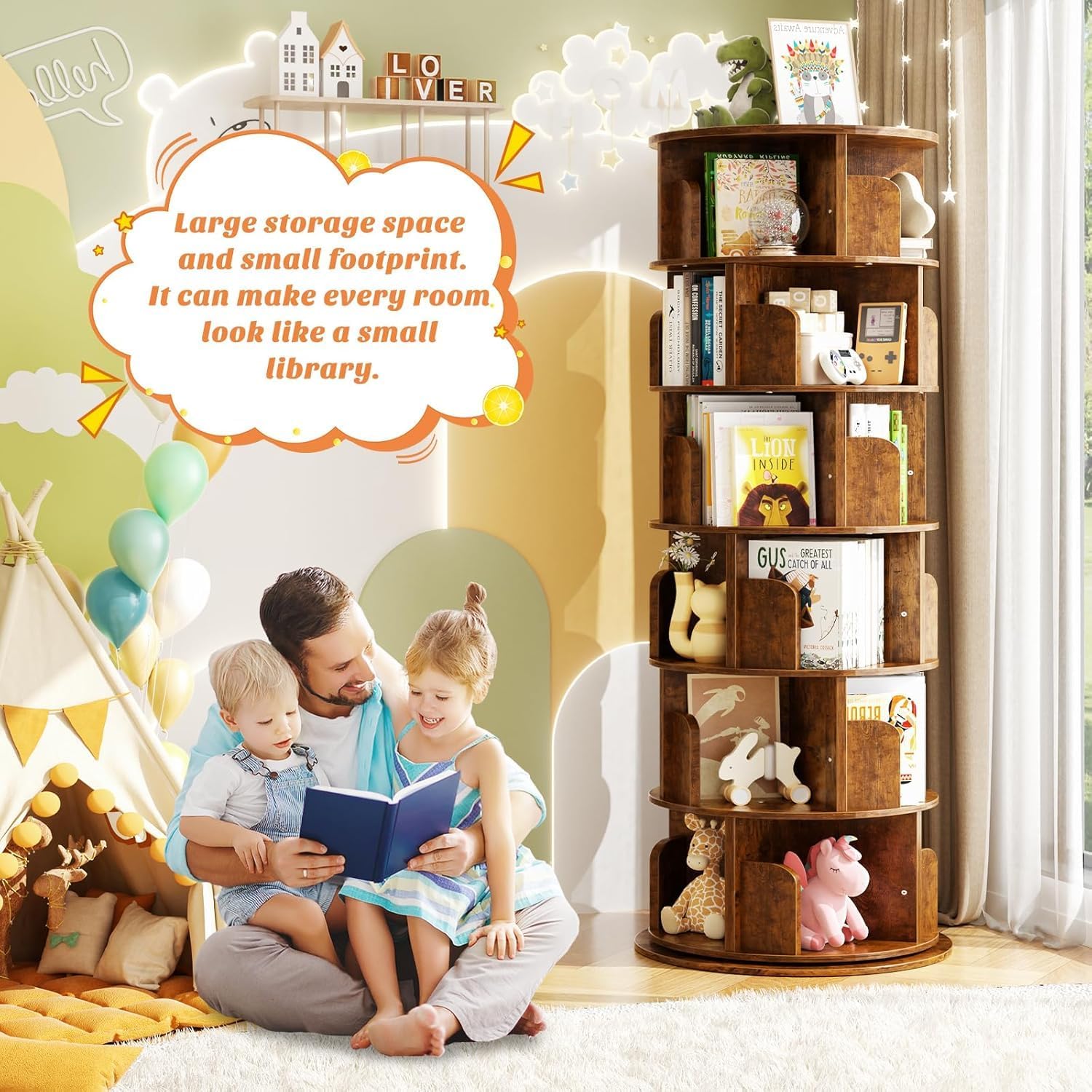 Detalle 1 de Aheaplus Rotating Bookshelf 63.6