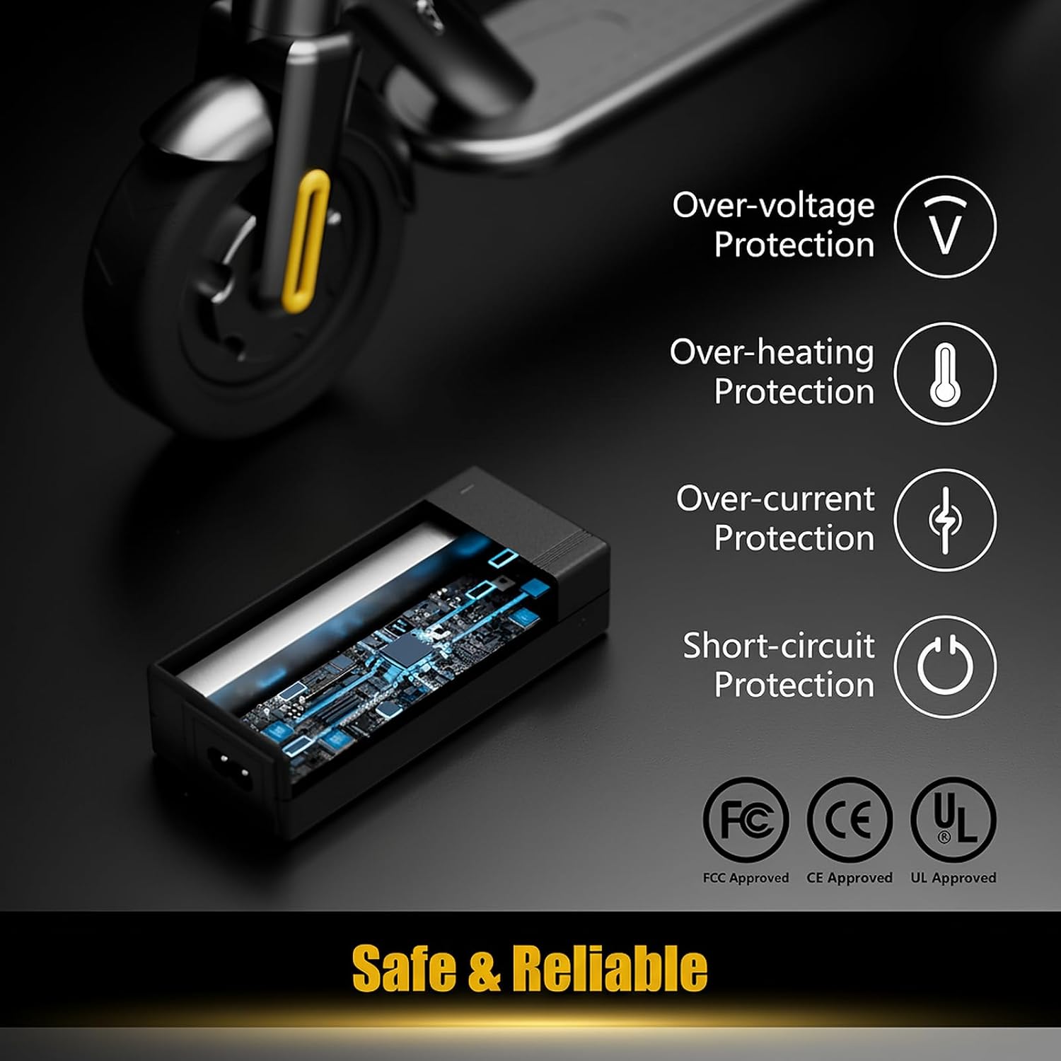 Detalle de Carsty UL-Certified 42V Hoverboard Charger with 5-in-1 Plugs (2A) for Jetson, Segway & Gotrax