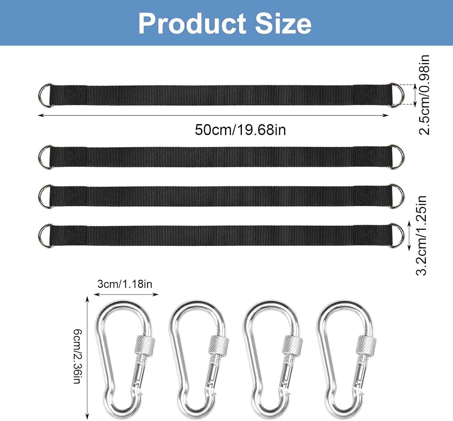 Thumbnail 1 de AOROPS Schaukel Befestigung – 4er-Set für Hängematten, Karabiner & D-Ringe, 50 cm
