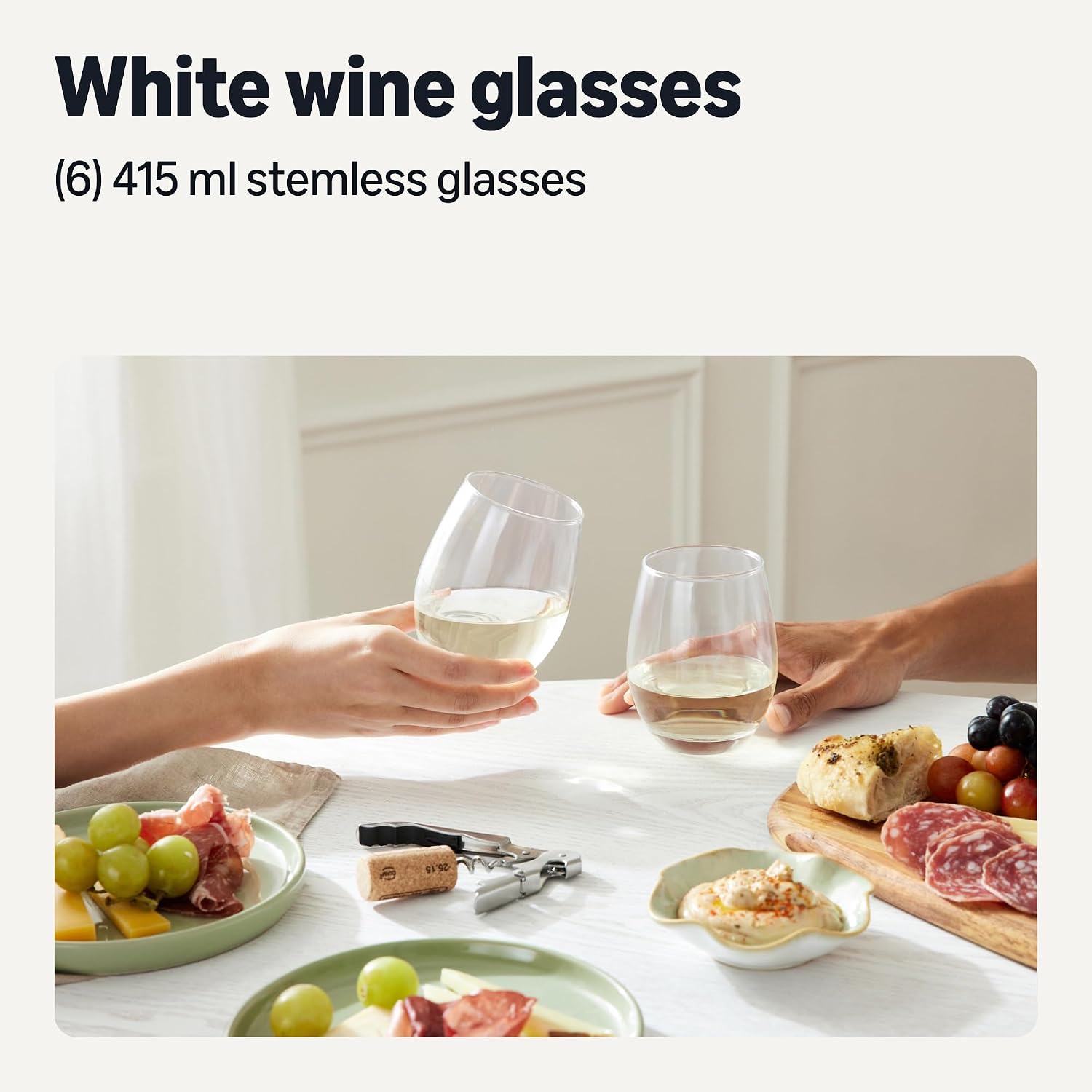 Detalle 2 de Amazon Basics 6‑piece Stemless Wine Glasses 🍷