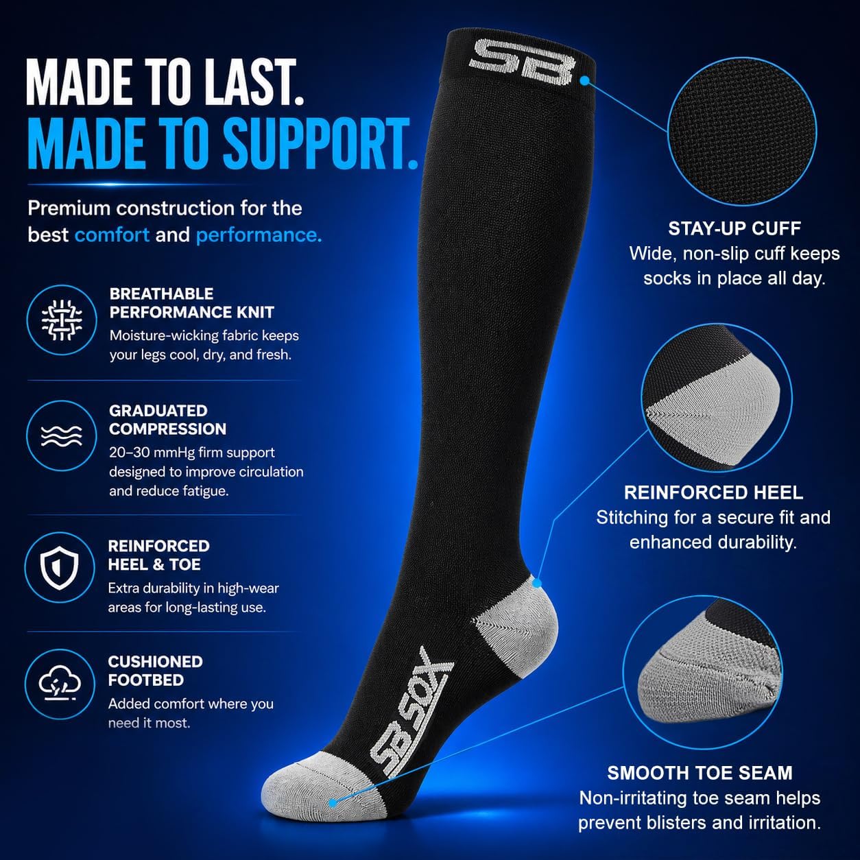 Detalle de SB SOX Compression Socks (20-30mmHg) for Men & Women