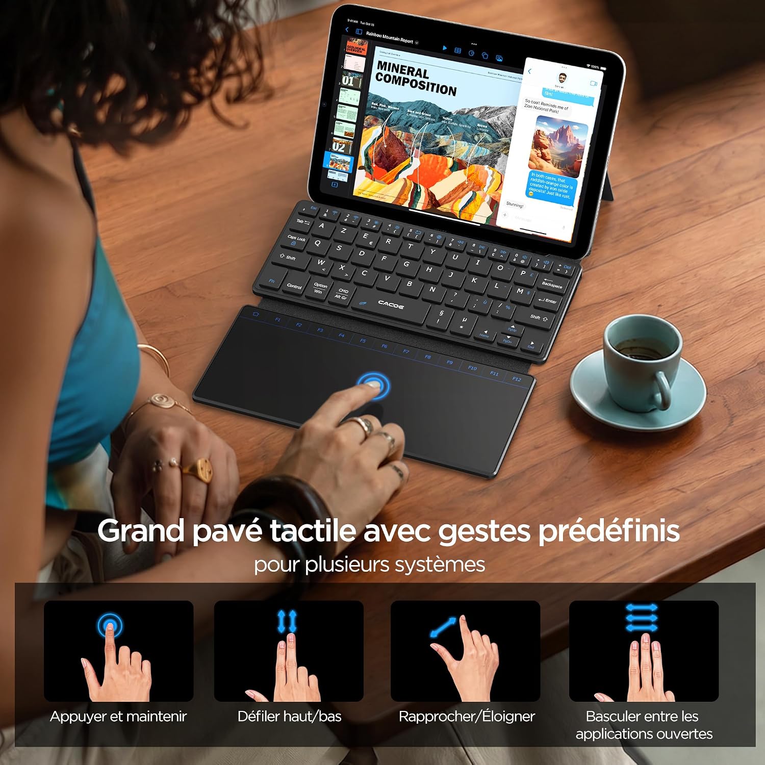 Detalle de CACOE Mini Clavier Bluetooth avec pavé tactile —_compagnon portable pour smartphone et PC_
