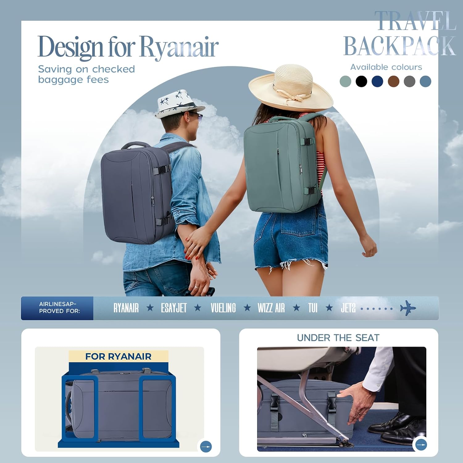 Thumbnail 1 de Xkdoai underseat cabin bag for Ryanair (40x30x20) with TSA-approved clear pouch and TSA-friendly 3-1-1 toiletry bag