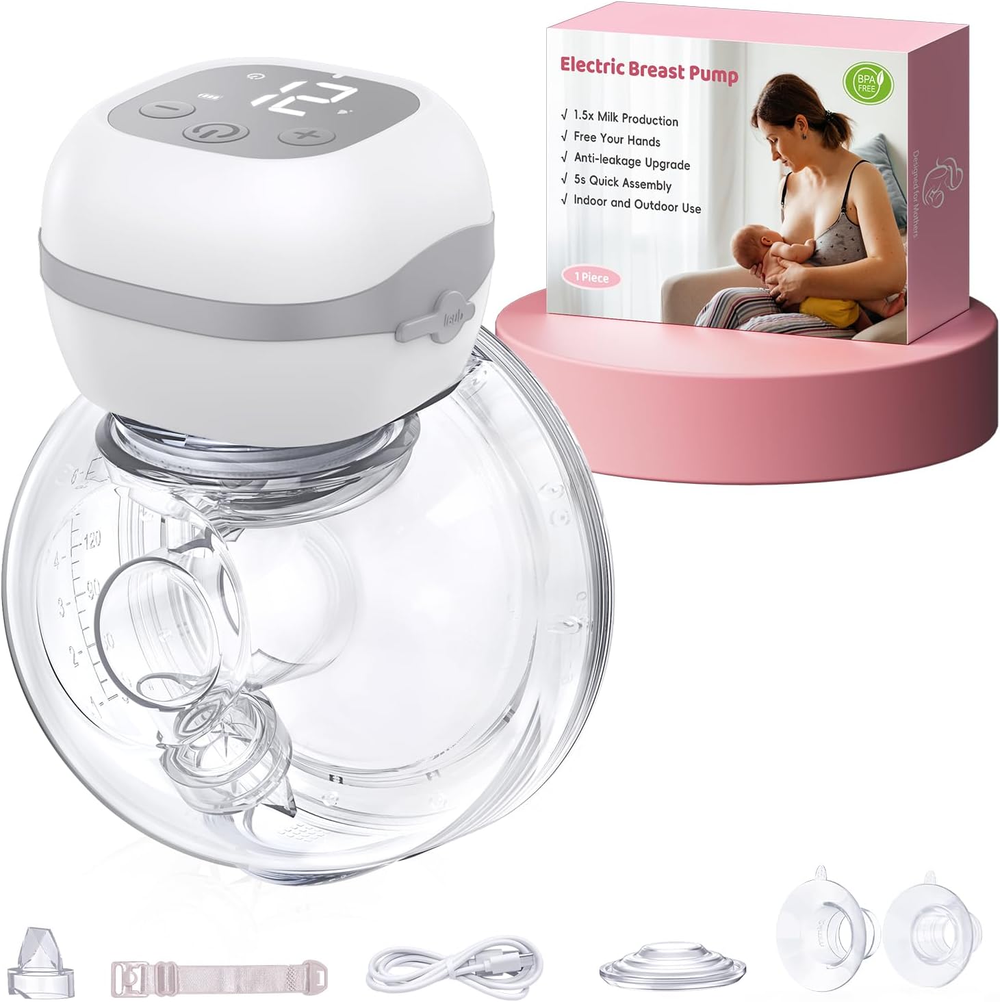 Detalle de Haokoo Electric Wearable Breast Pump with Strong Suction and 3 Modes – Quiet, Hands-Free & Cordless