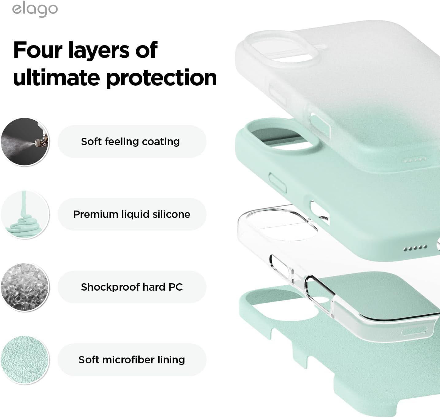 Thumbnail 3 de elago Mint Liquid Silicone Case for iPhone 16 — Slim, Protective, Hand‑Friendly