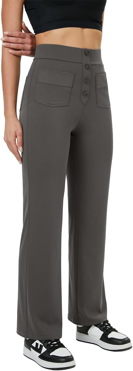 Thumbnail 2 de Glacspyg Yoga Pantalons femme taille haute de survêtement à bouton, coupe droite avec poches élastiques