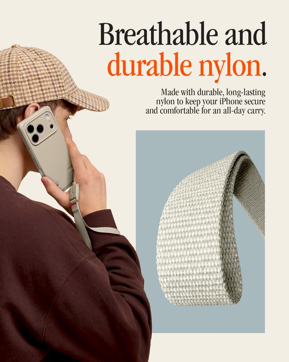Detalle de Spigen DA30S-LS Classic LS : dragonne pour téléphone Stone, verrouillage sécurisé et design minimaliste