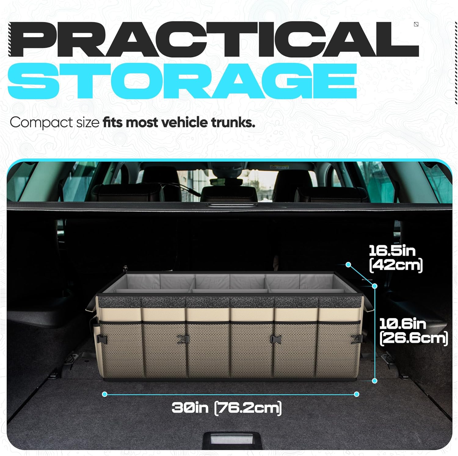 Detalle de FORTEM Car Boot Organiser: 105L Collapsible Trunk Storage with Non-Slip Base