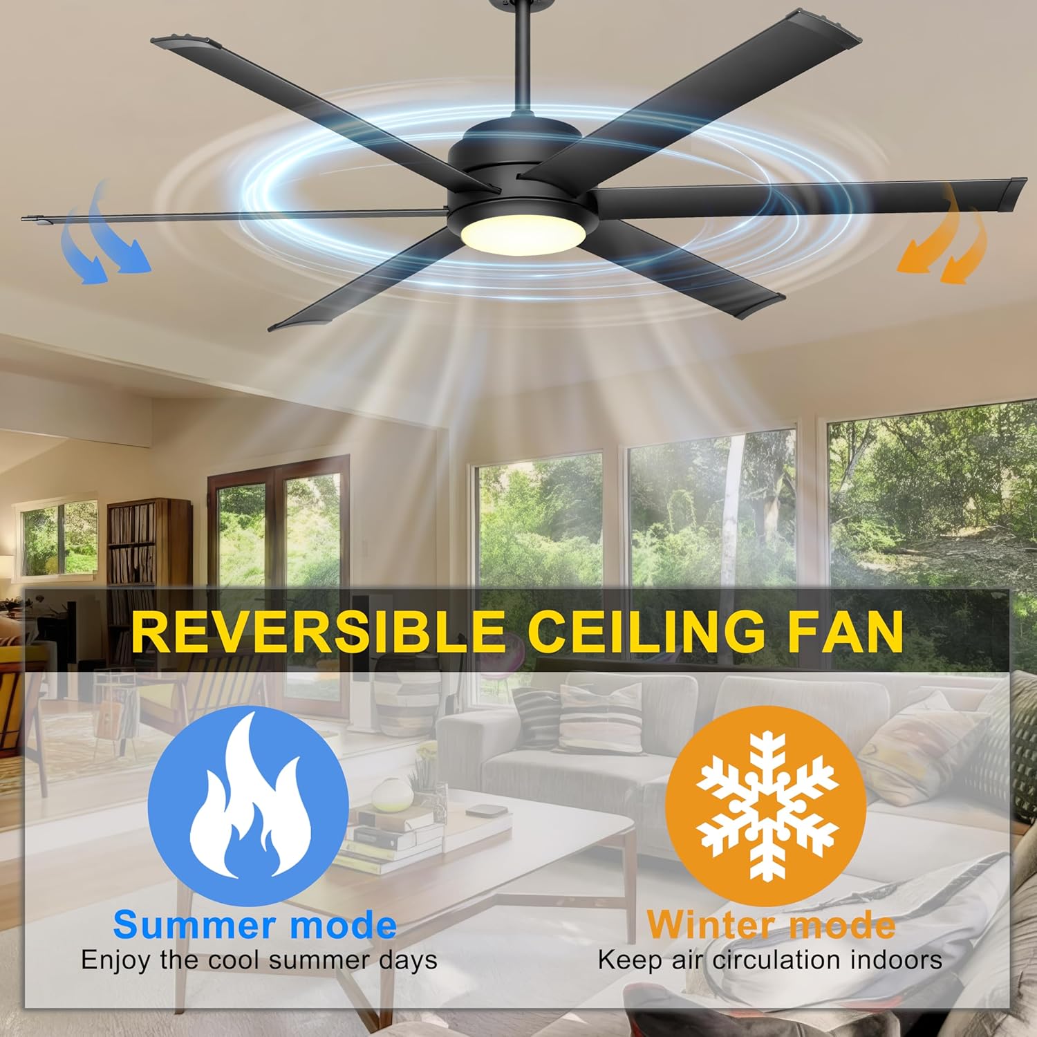Thumbnail 3 de Ohniyou 60" Industrial Ceiling Fan with Lights (Remote & App, Dimmable, DC Motor) — Black
