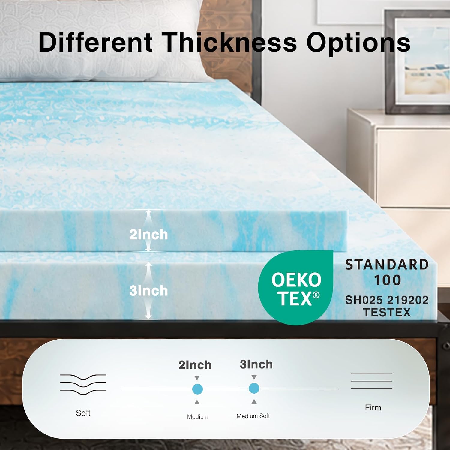 Detalle 2 de Novilla Memory Foam Mattress Topper, 2-Inch