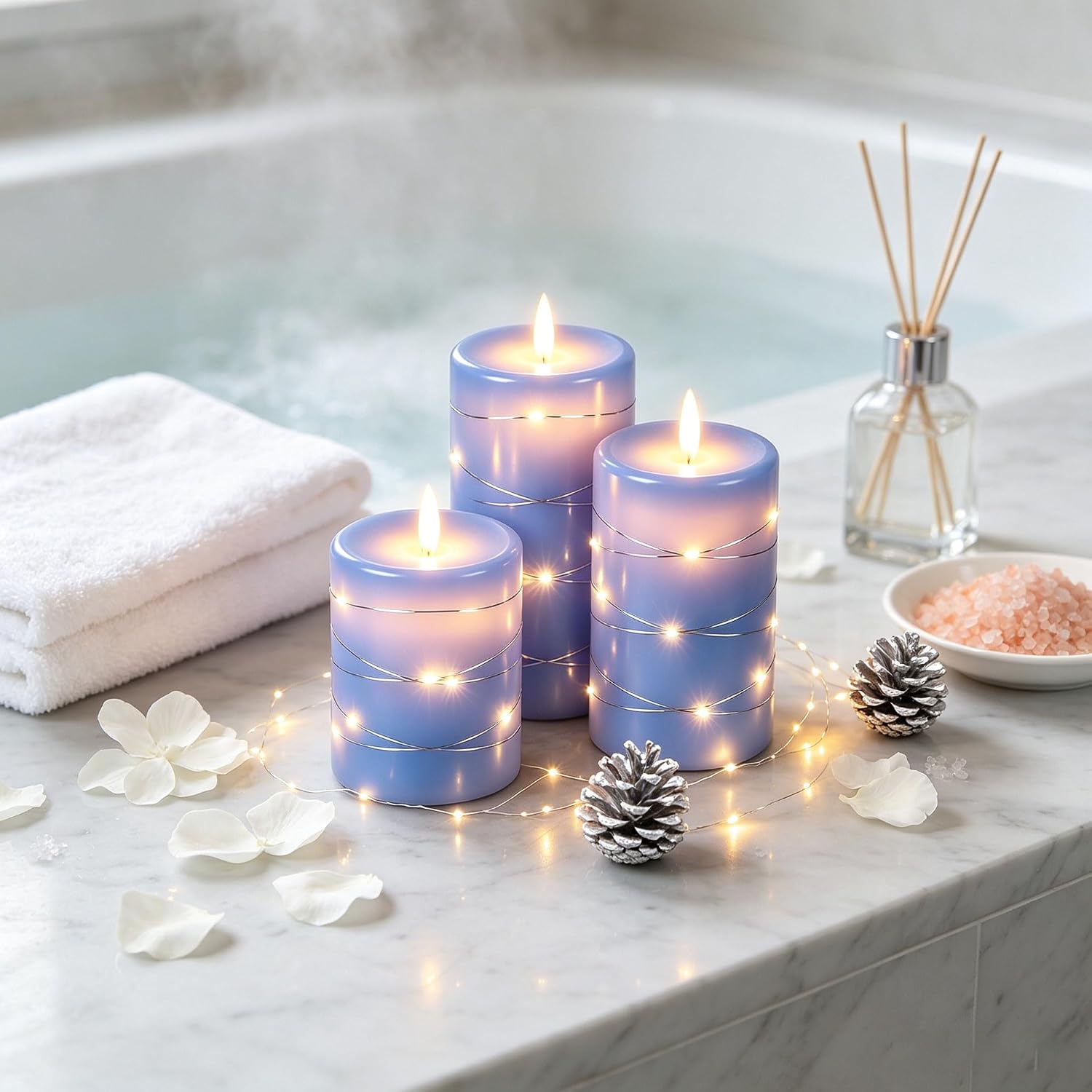 Detalle 2 de Da by Blue Real-Wax Flameless Taper Candles with Copper Lights and Remote, 3-Pack
