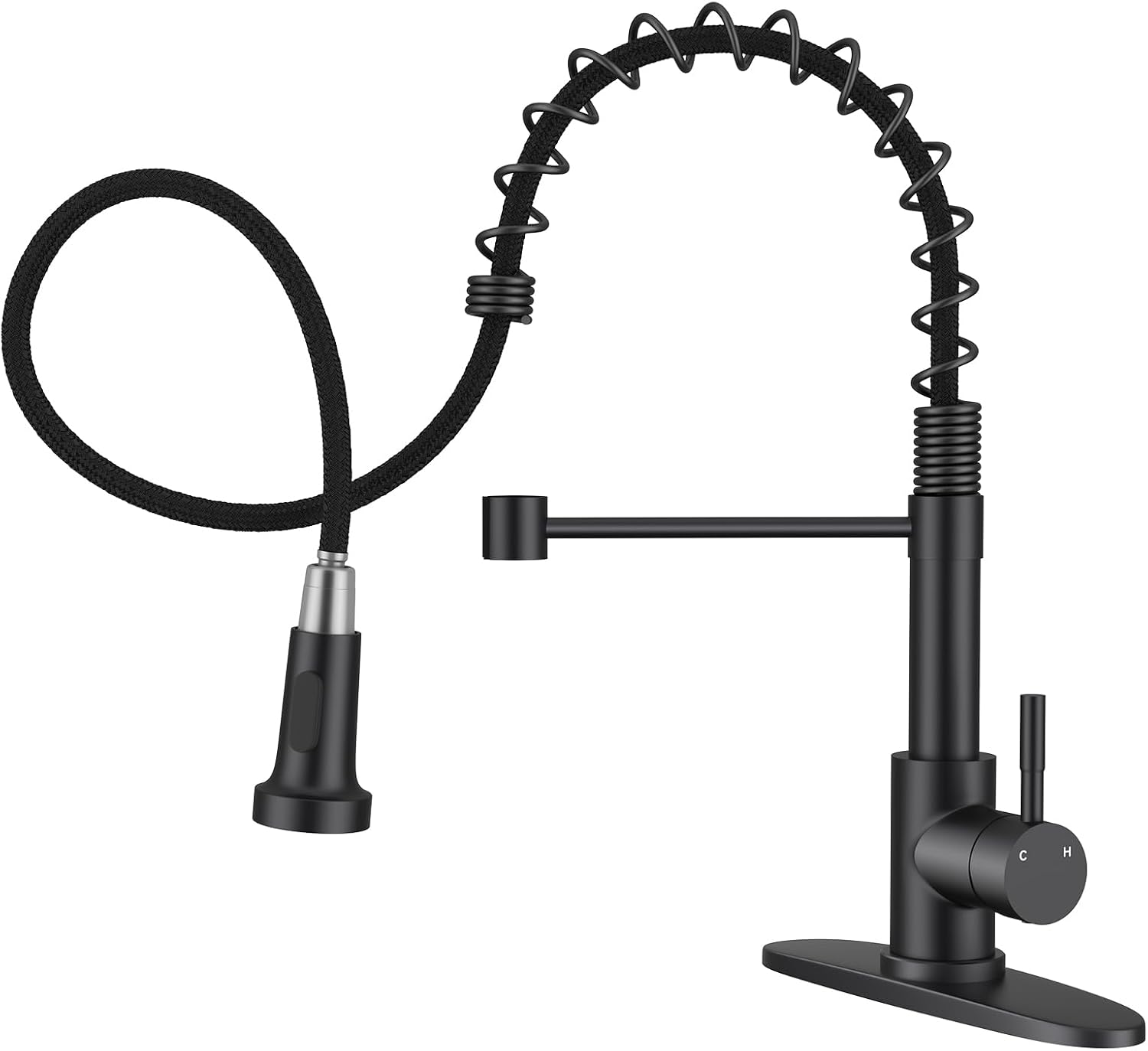 Detalle de Hiqufet HQ688MB Kitchen Faucet with Pull-Down Sprayer, 360° Swivel, Brushed Black