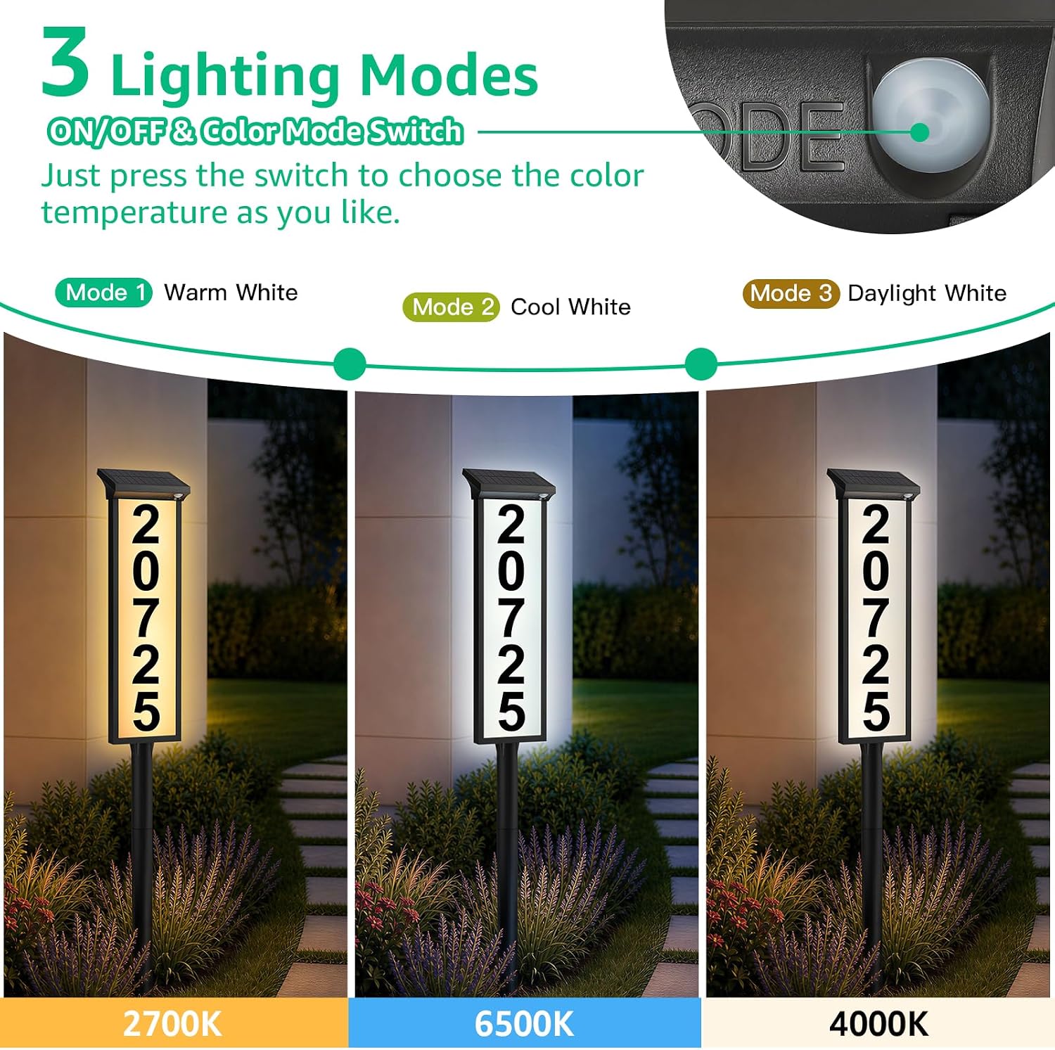 Detalle 2 de ASOMST Solar Address Sign, 3-Color LED