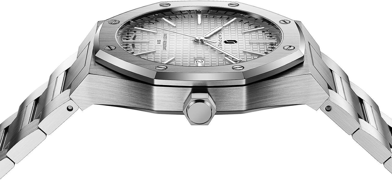 Detalle de SAPPHERO Montre homme octogonale à cadran damier, boîtier et bracelet en acier, quartz japonais