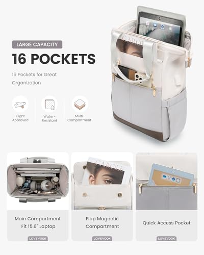 Detalle de LOVEVOOK mochila escolar impermeable para portátil, 3 compartimentos y 14 bolsillos