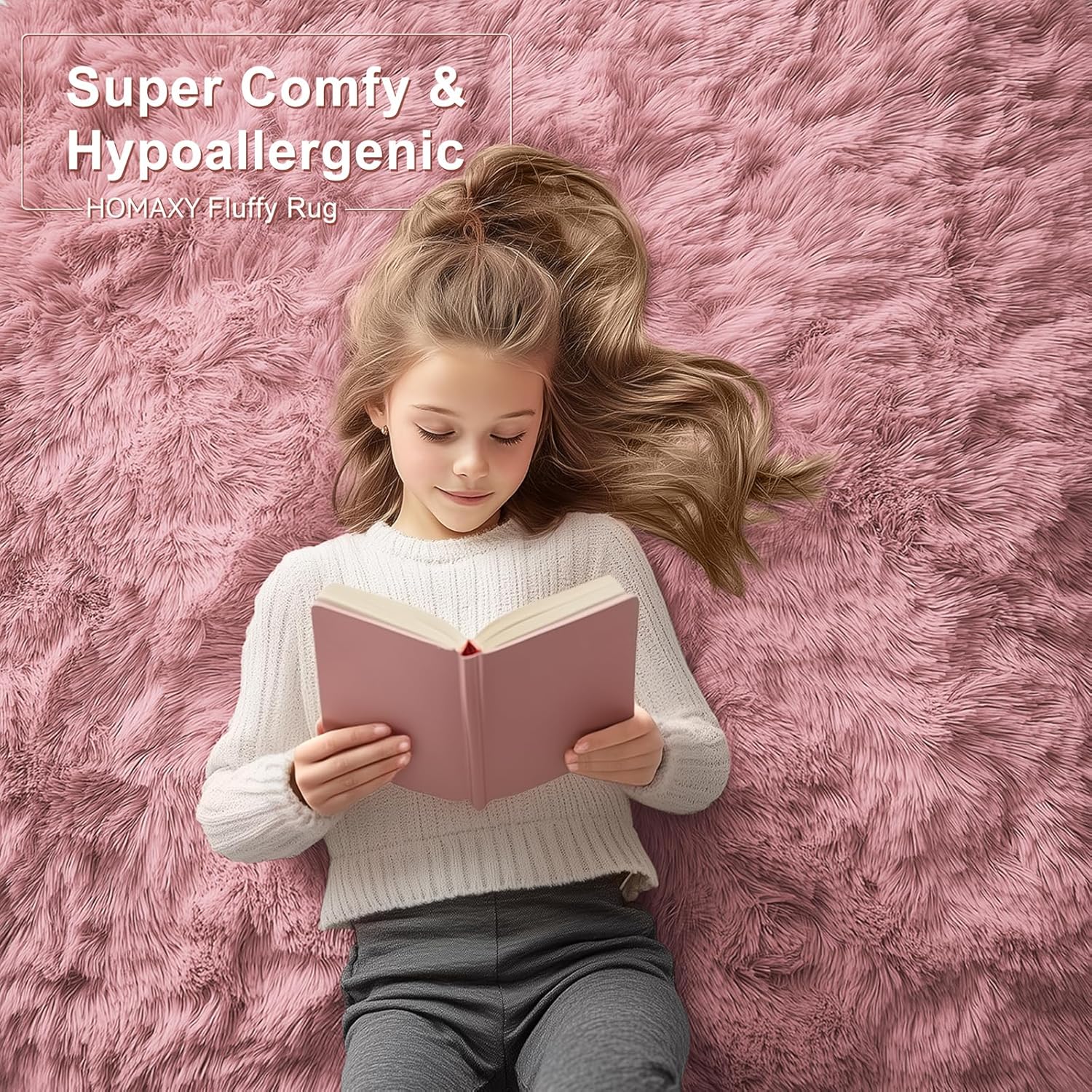 Thumbnail 1 de Homaxy Fluffy Shaggy Rug, Pink, 60 x 100 cm – Machine Washable, Non-Slip Living Room/Nursery Rug