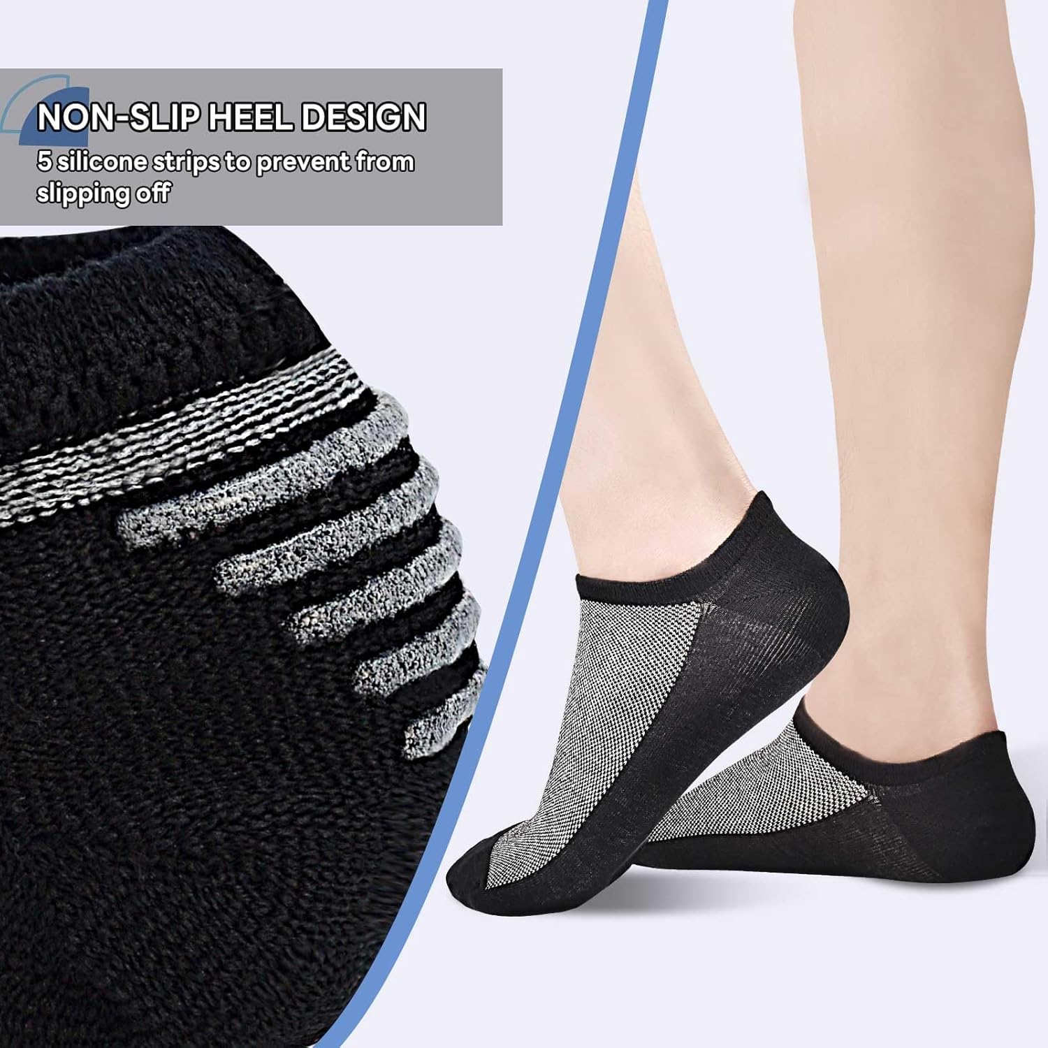 Thumbnail 3 de ARERWA No Show Socks Mens – 8 Pairs Non-Slip Invisiable Low Cut Cotton Trainer Socks