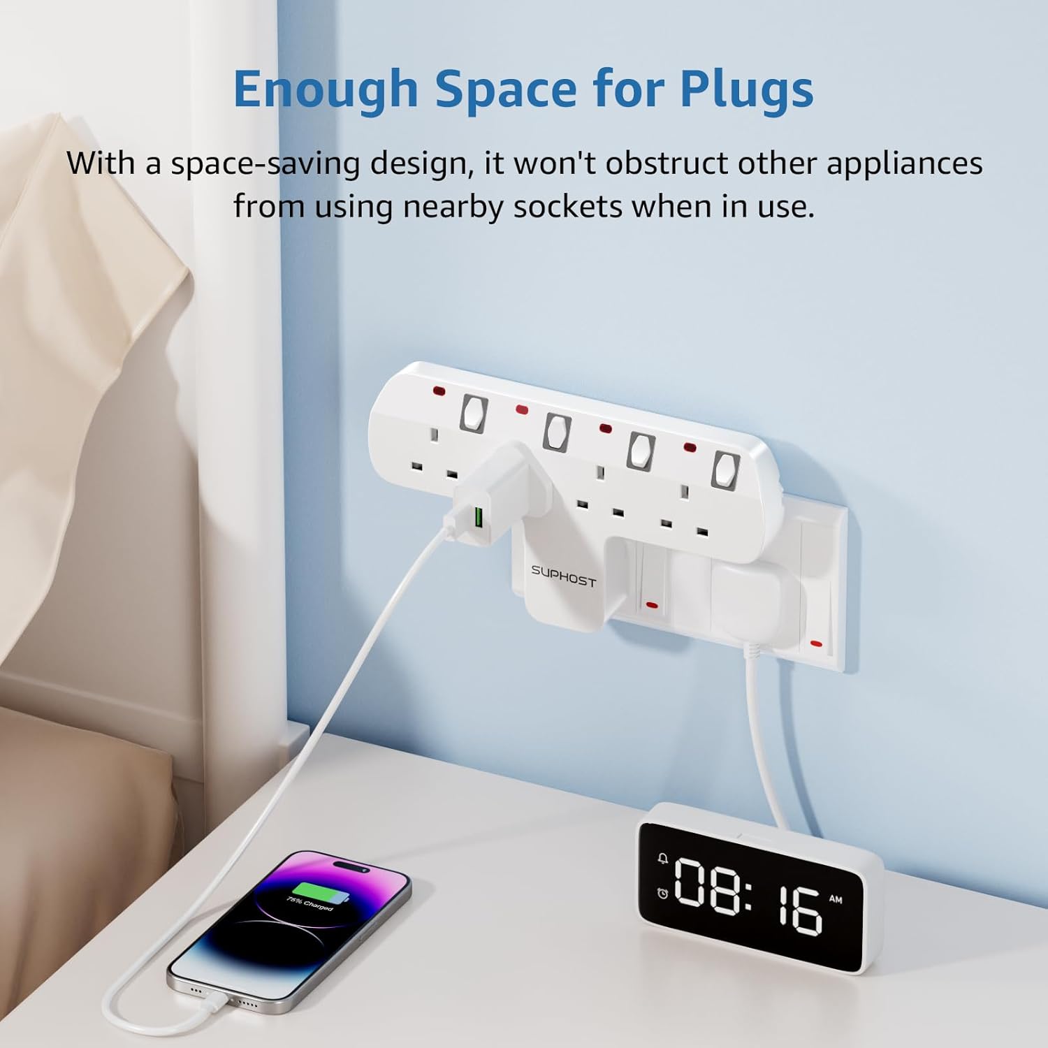 Thumbnail 2 de SUPHOST 4‑way Plug Adapter 13A with switches 🔌
