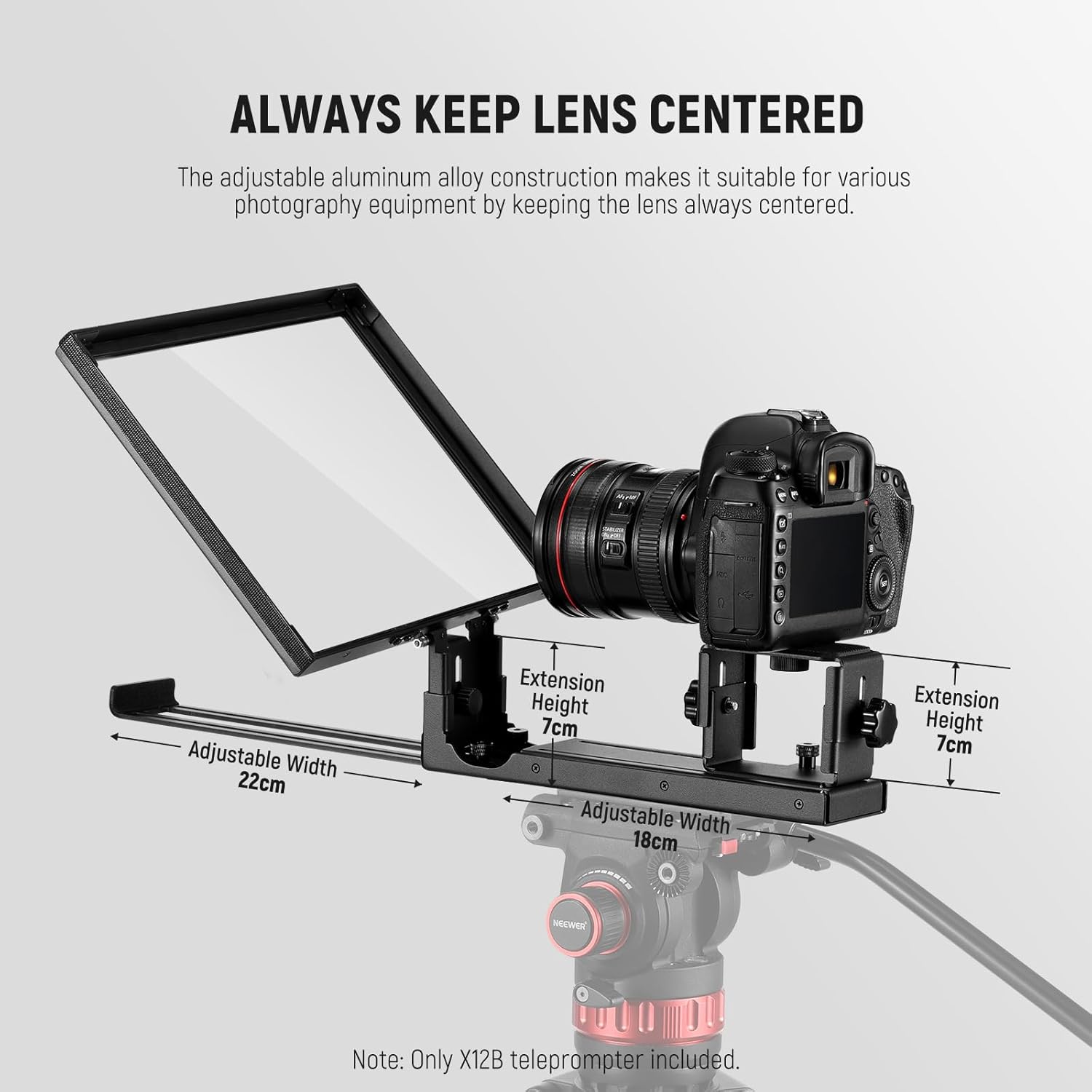 Detalle de Neewer BASICS X12B 12" Aluminum Alloy Liftable Teleprompter for iPad, Tablet, DSLR Cameras