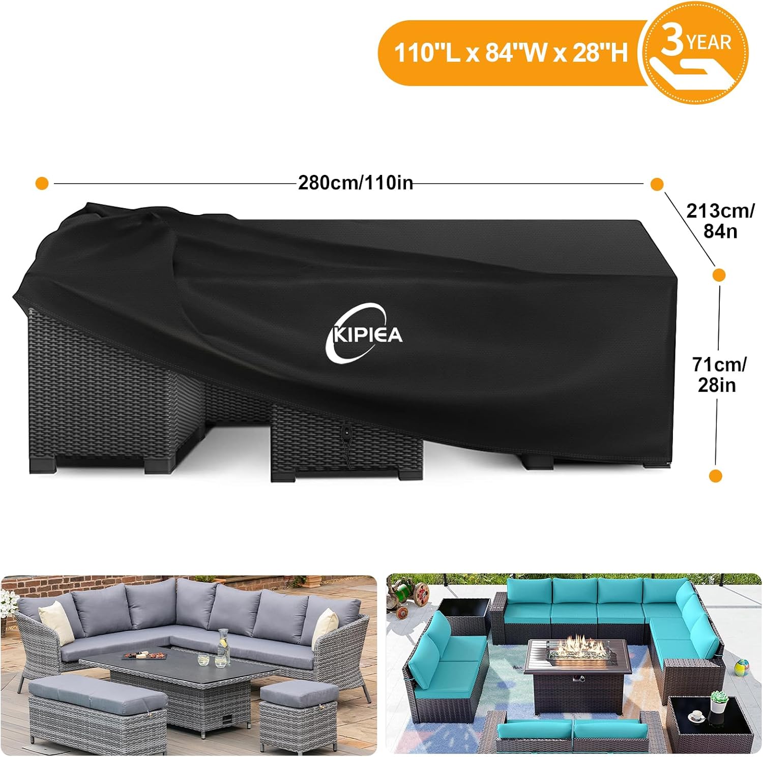 Detalle 2 de Kipiea 110" L x 84" W x 28" H / 280x213x71cm Patio Furniture Cover, 600D
