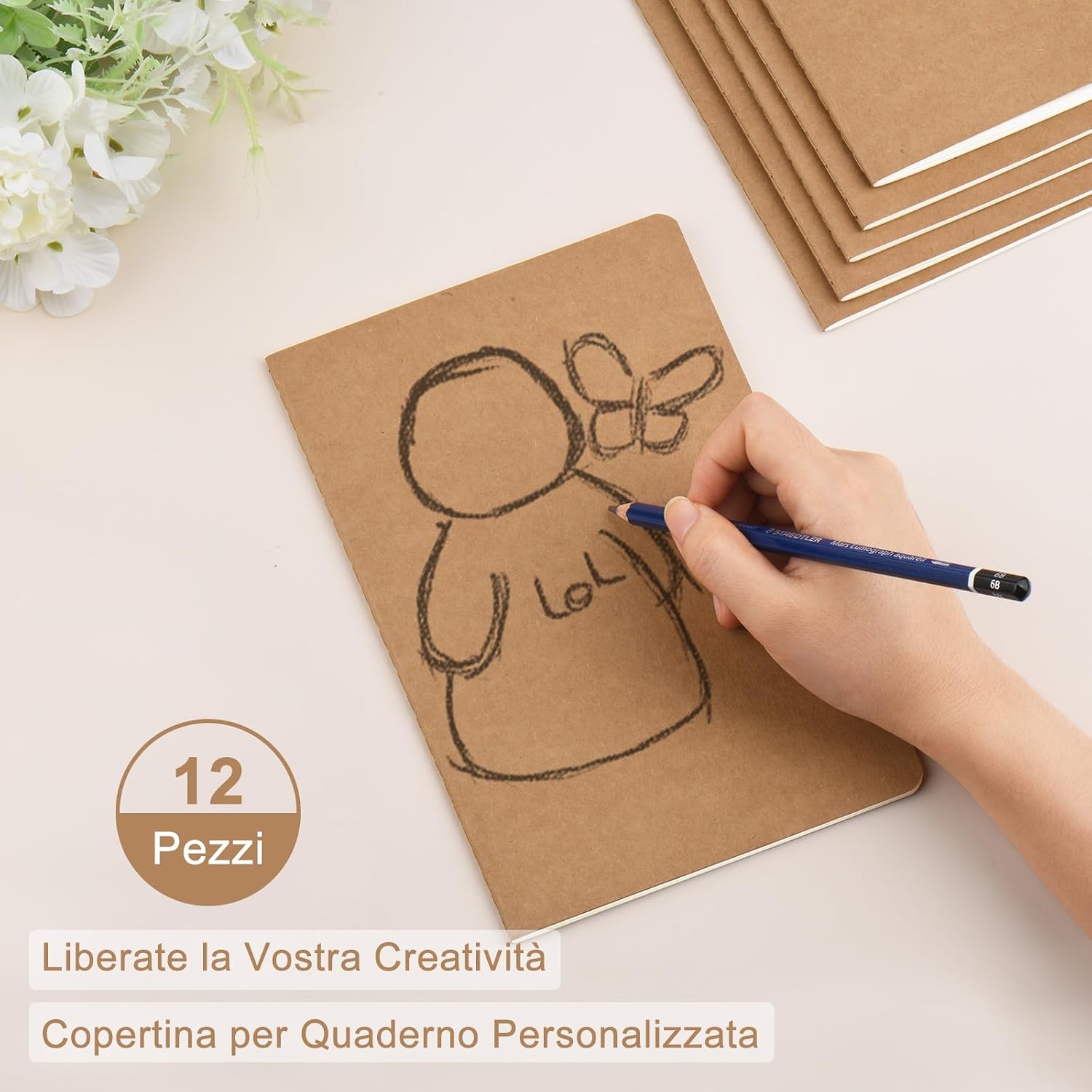 Detalle de ZCZN Quaderno A5 Rigo 12 Pezzi con Copertina Kraft, 30 Fogli/60 Pagine – Marrone