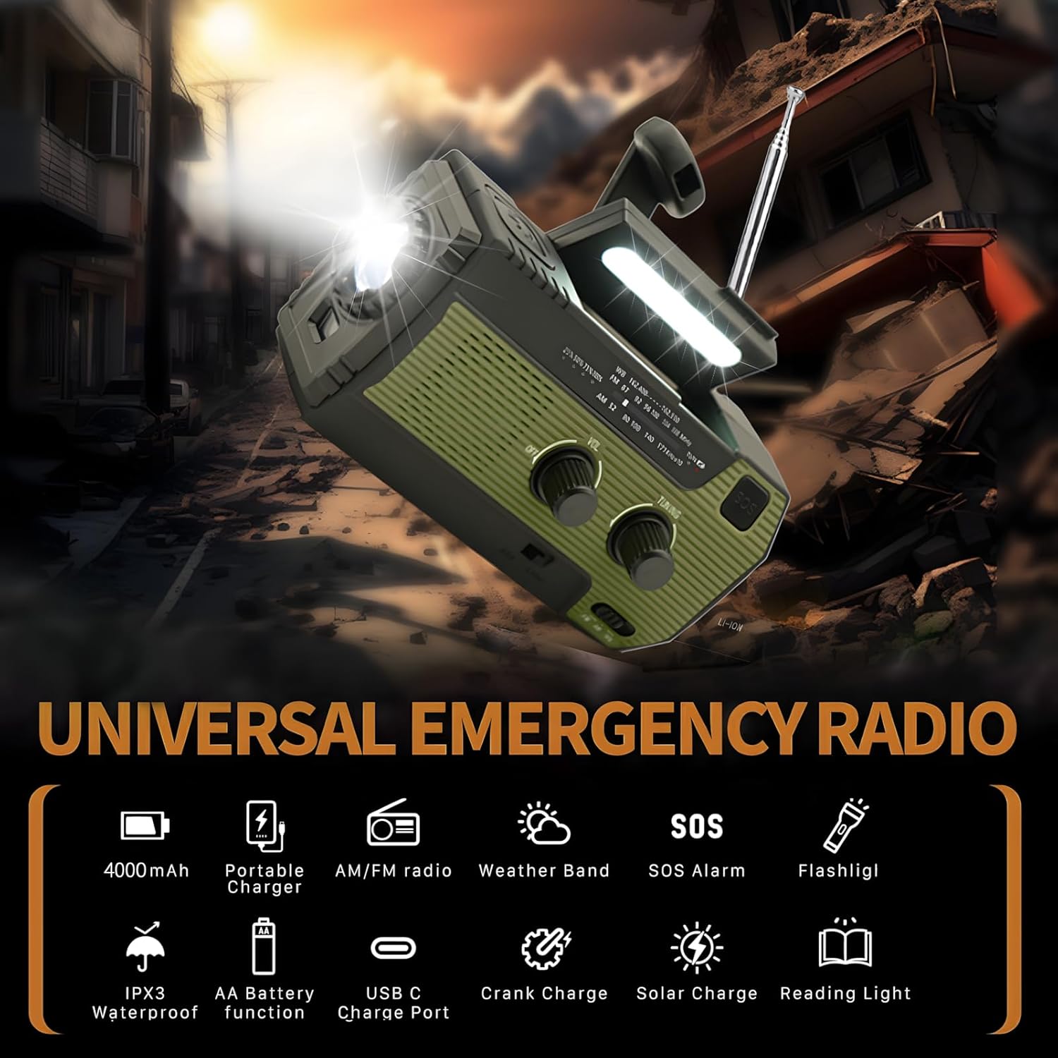 Thumbnail 4 de SOLARBABY Wind Up Solar Radio 4000 mAh 🔊