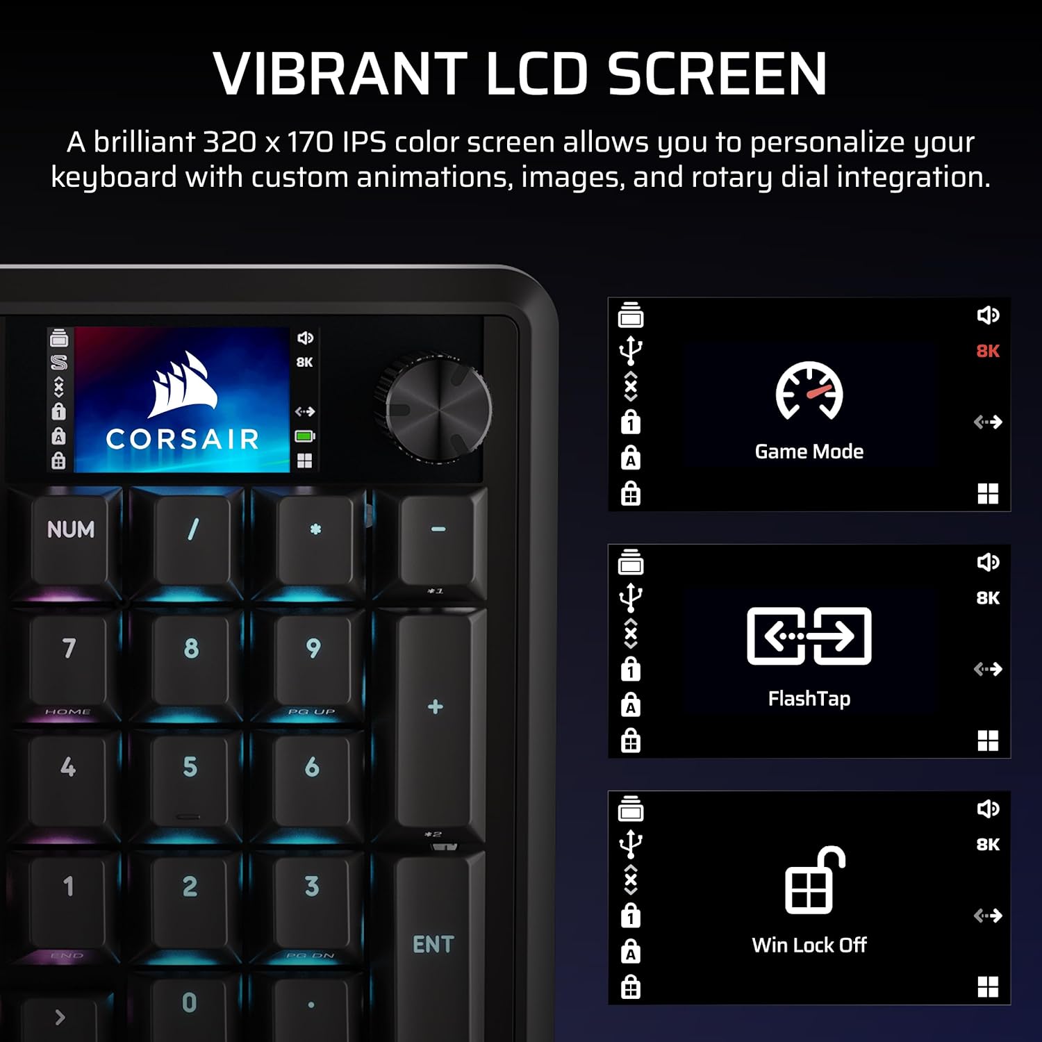 Detalle de Corsair VANGUARD 96 Wireless Mechanical RGB Gaming Keyboard – 96% UK Layout with Hot-Swappable MLX Switches