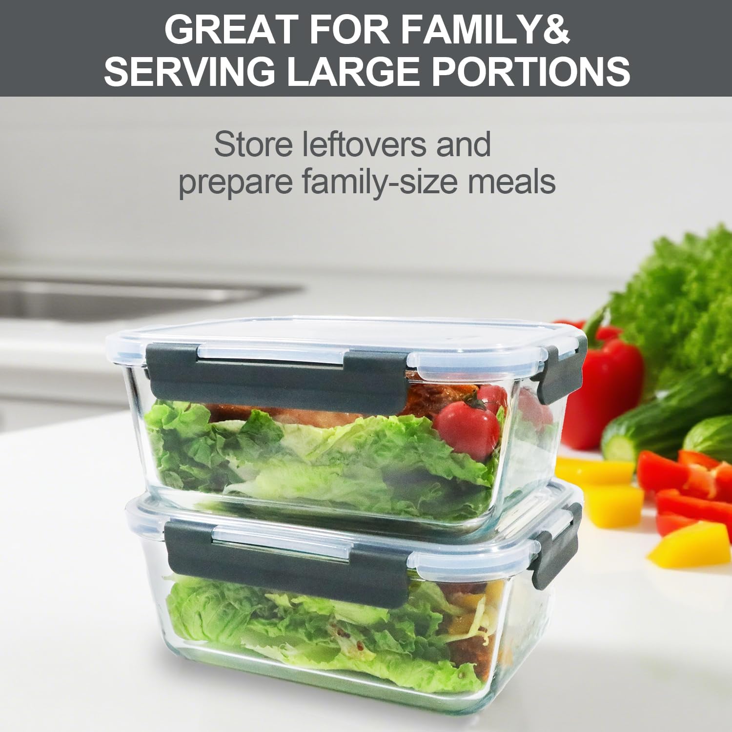 Thumbnail 6 de M MCIRCO 67.4oz Extra Large Glass Storage Containers Set (6 Pack) with Airtight Lids
