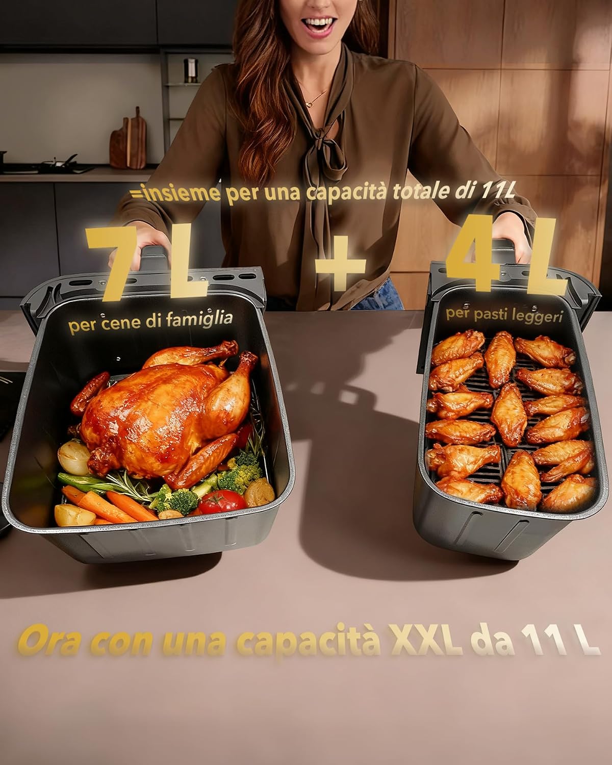 Detalle de Friggitrice ad aria 11L doppio cestello 4+7L