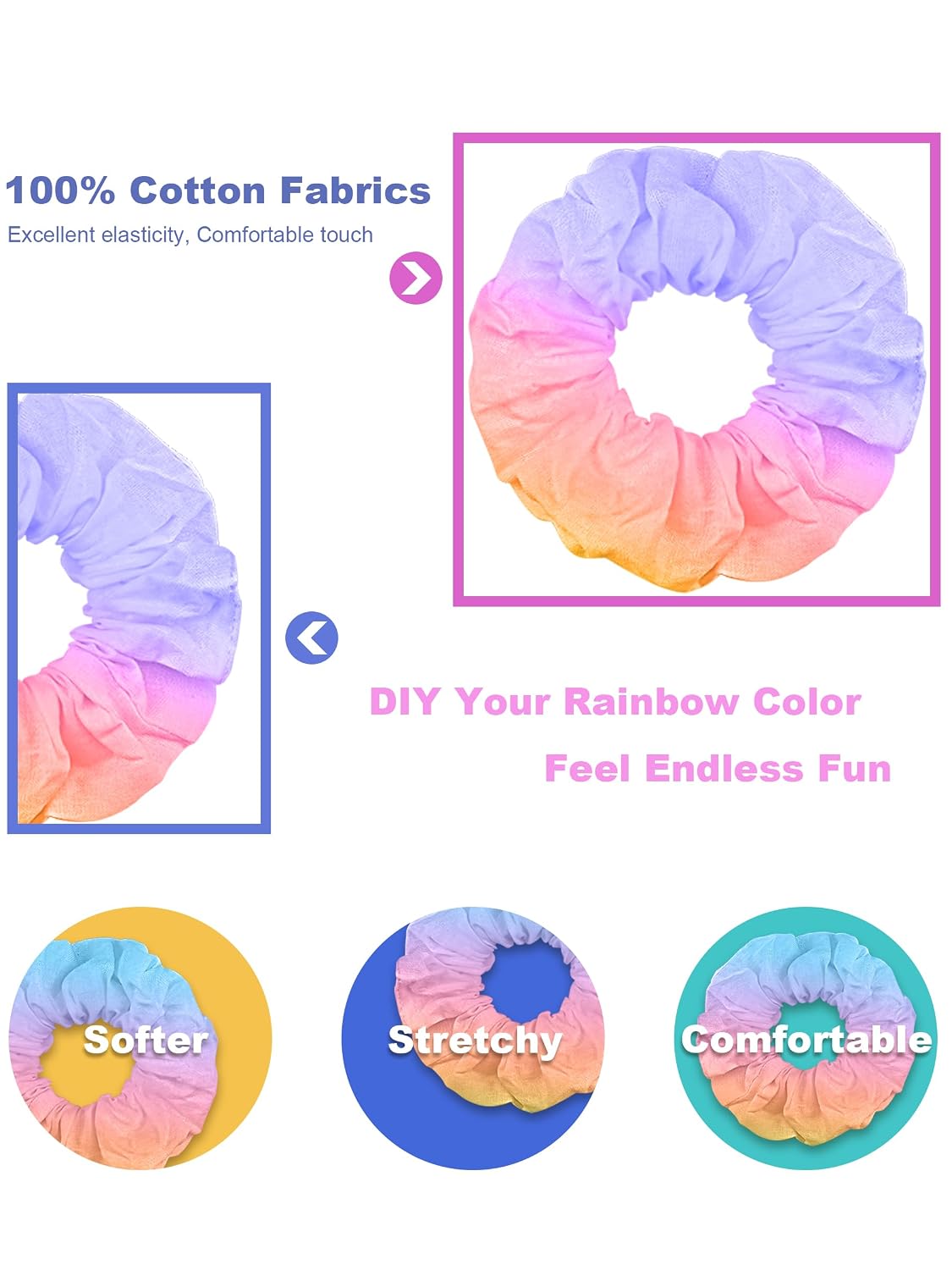 Detalle de Kavya Weiße Haargummis – Satin Scrunchies aus Baumwolle, 15 Stück