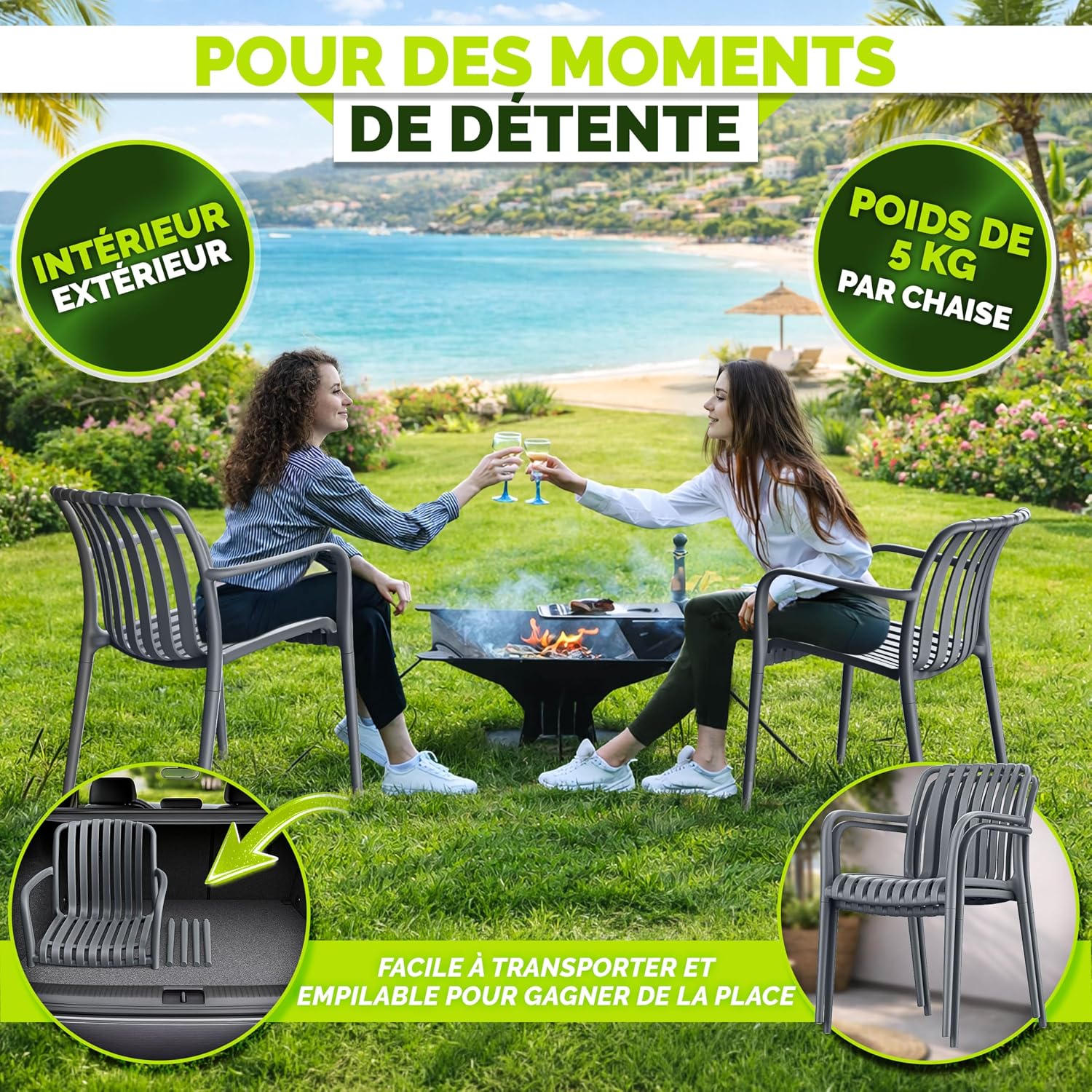 Thumbnail 6 de tillvex TVKVKS stapelbare tuinstoelen, set van 2, antraciet