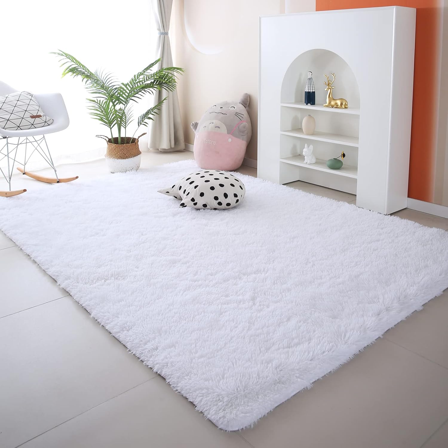 Detalle 2 de White Shag Area Rug 5x8 for Living Room 🏠