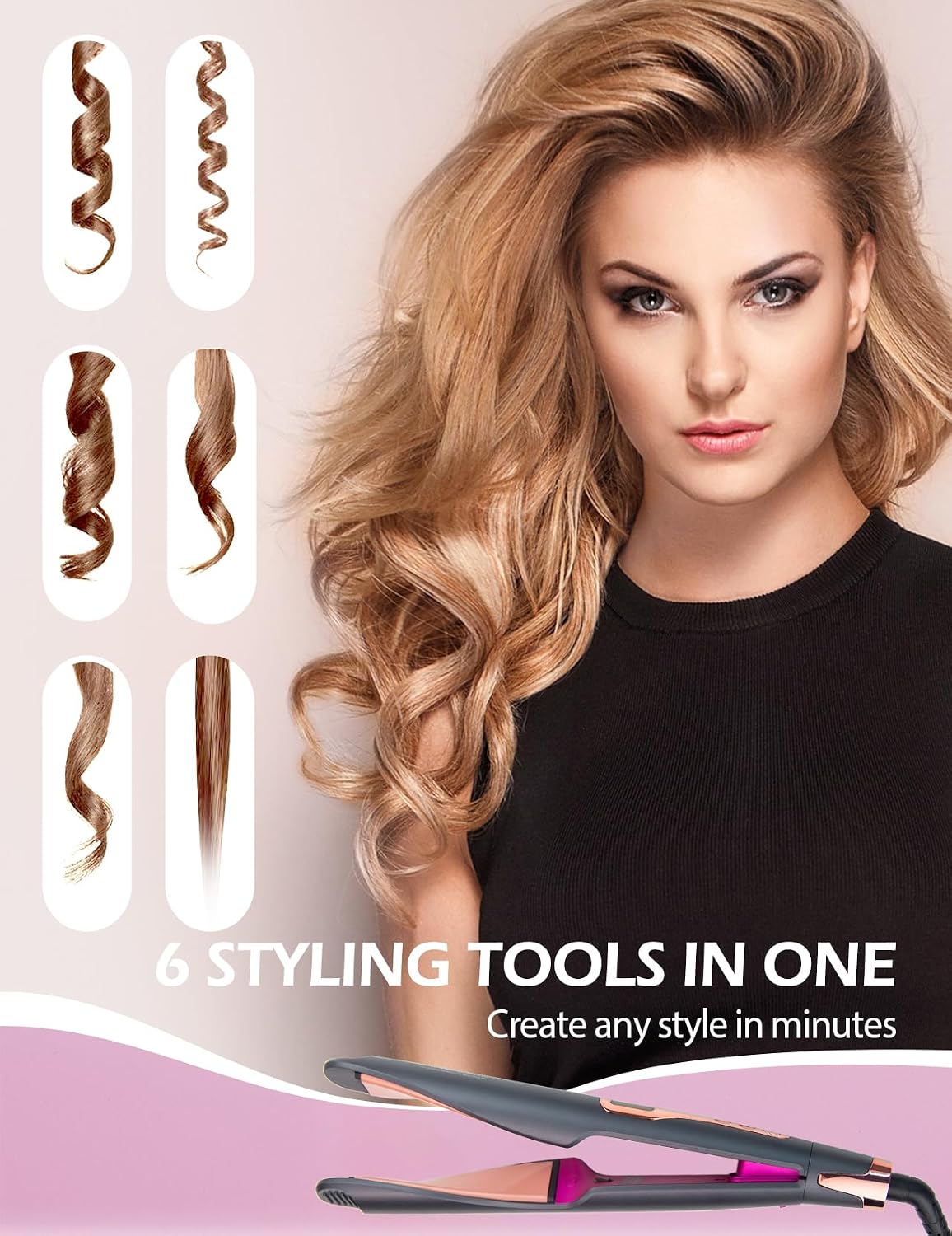 Thumbnail 6 de ANGENIL Pro Lisseur à cheveux Twist 2 en 1: fer à lisser et boucleur avec affichage LCD et double tension