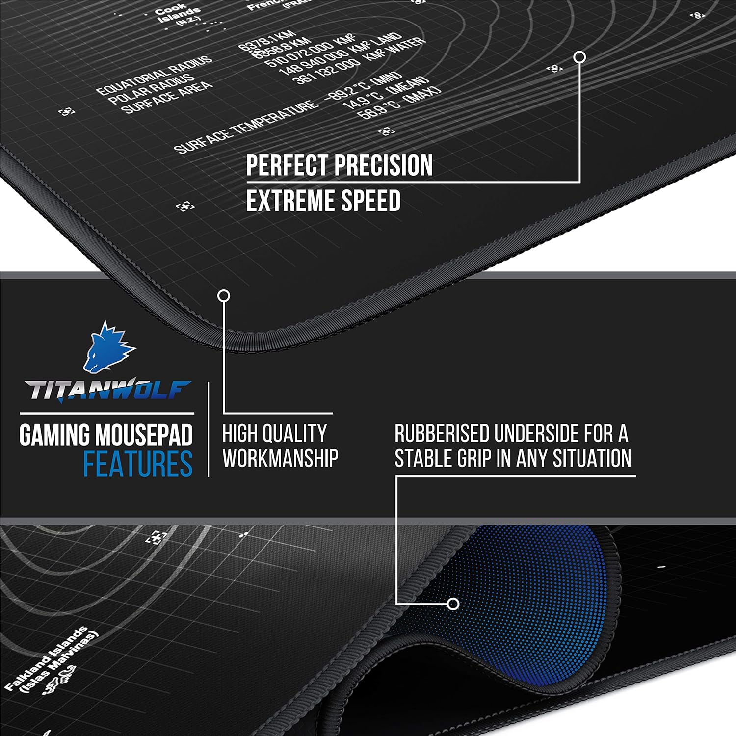 Thumbnail 3 de TITANWOLF Extra Large Gaming Mouse Mat (1200x600mm) XXL Desk Pad in Black