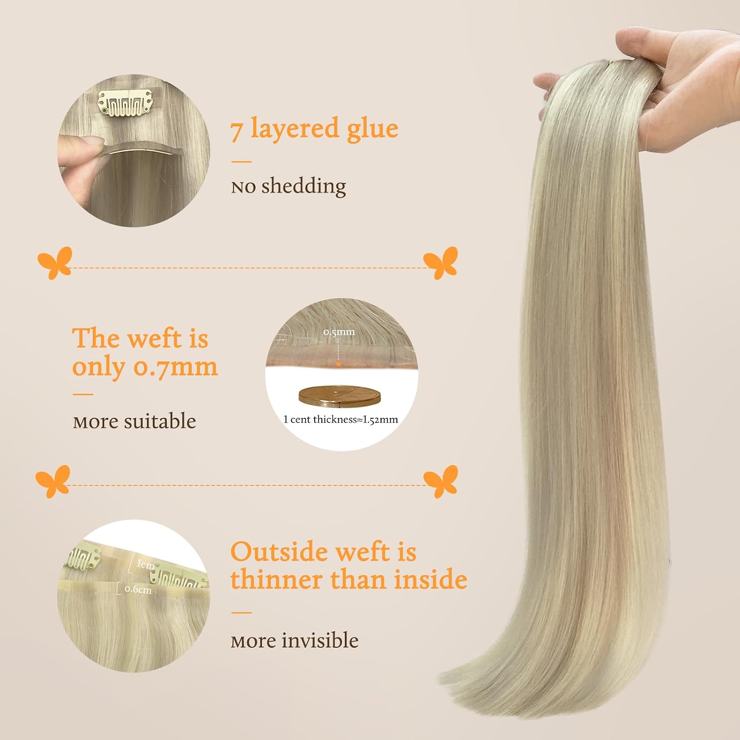 Detalle de DOORES Clip-In Hair Extensions, 18 Inches, Dark Brown Mix (Lightly Aligned), 7-Unit Set